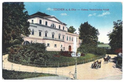 Pocztówka - TESCHEN a. d. Olsa - Erzherz. Friedrich'sches Schloss / CIESZYN nad Olzą. Zamek Arcyksięcia Fryderyka, 1911 r.
