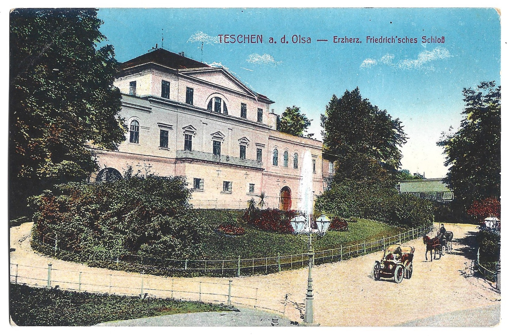 Pocztówka - TESCHEN a. d. Olsa - Erzherz. Friedrich'sches Schloss / CIESZYN nad Olzą. Zamek Arcyksięcia Fryderyka, 1911 r.