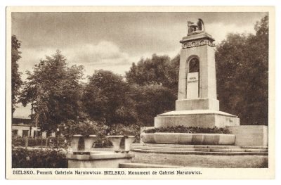 Pocztówka - BIELSKO. Pomnik Gabrjela Narutowicza, 1933 r. [Bielsko-Biała]