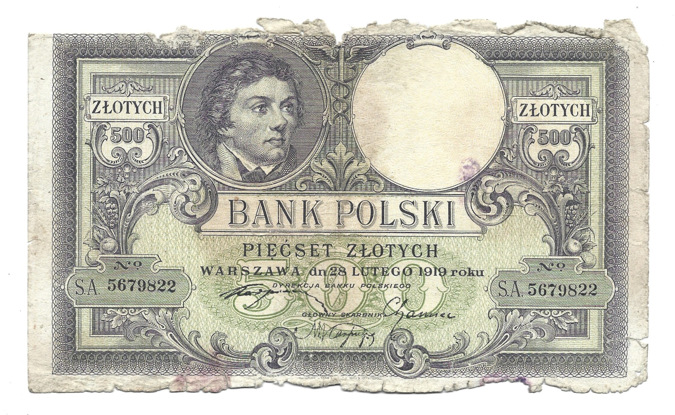 Banknot - 500 złotych, 1919 r.