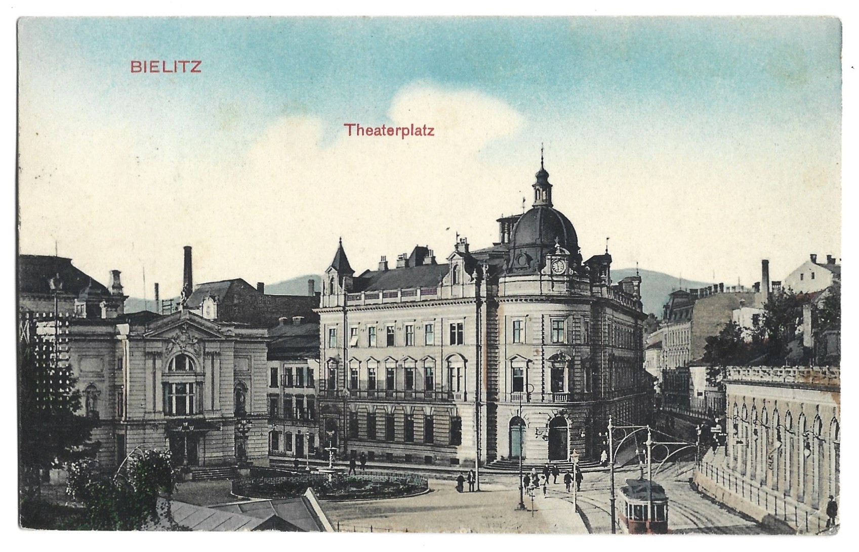 Pocztówka – Bielitz. Theaterplatz –  Bielsko. Plac Teatralny [Bielsko-Biała] – 1909 r.