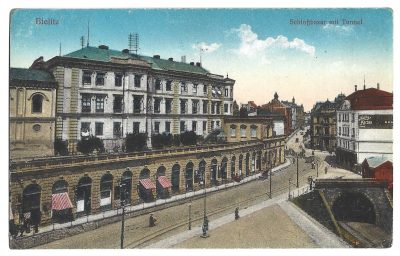 Pocztówka - BIELITZ. Schlossbazar mit Tunnel -  BIELSKO. Kiermasz zamkowy z tunelem, 1915 r. [Bielsko-Biała]