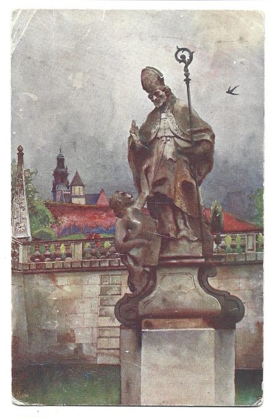 Pocztówka – pomnik Świętego Stanisława na Skałce w Krakowie – mal. Stanisław Tondos, 1912 r.