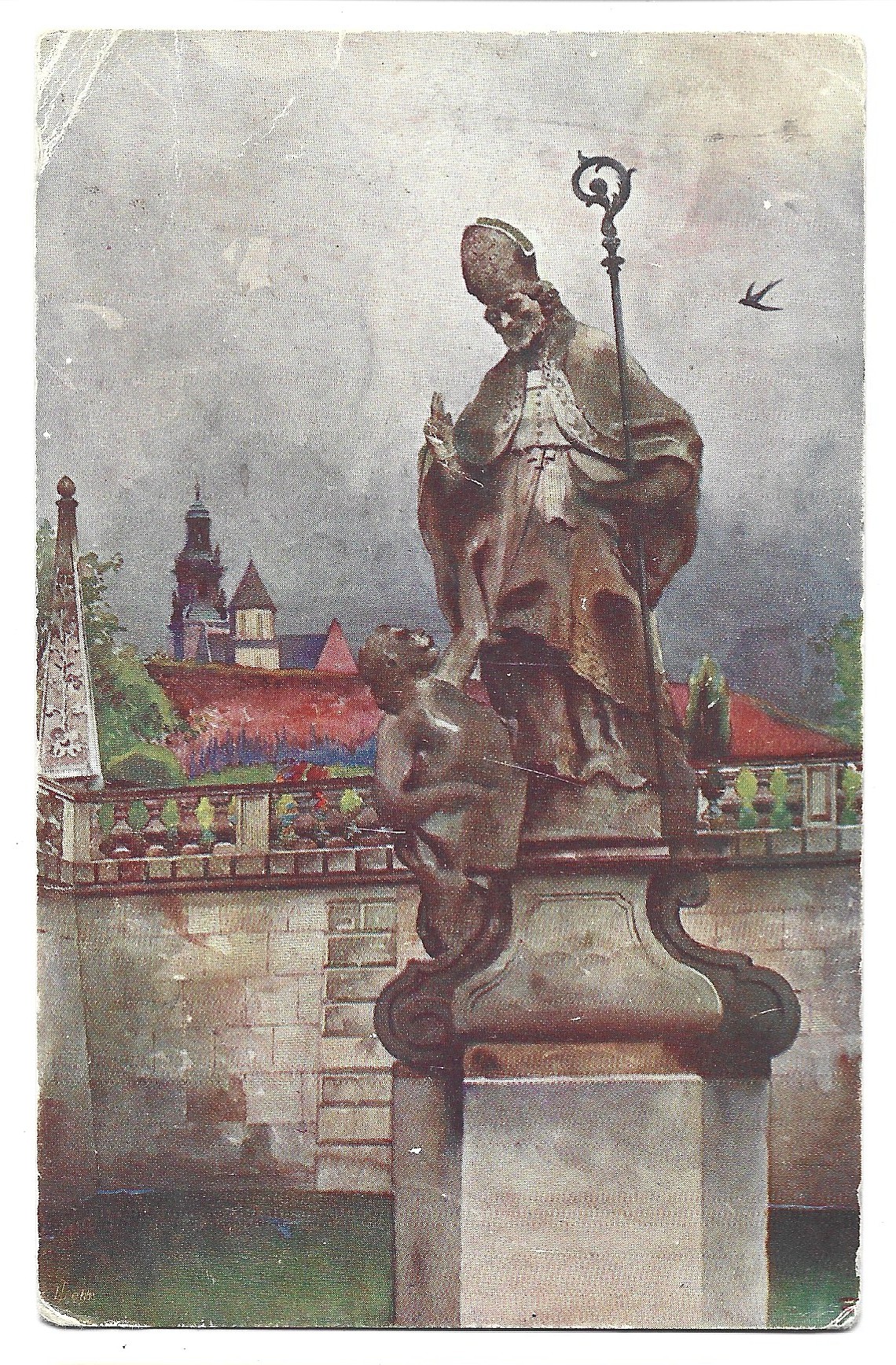 Pocztówka – pomnik Świętego Stanisława na Skałce w Krakowie – mal. Stanisław Tondos, 1912 r.