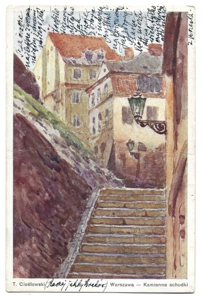 Pocztówka - WARSZAWA. Kamienne schodki - T. Cieślewski, 1939 r.