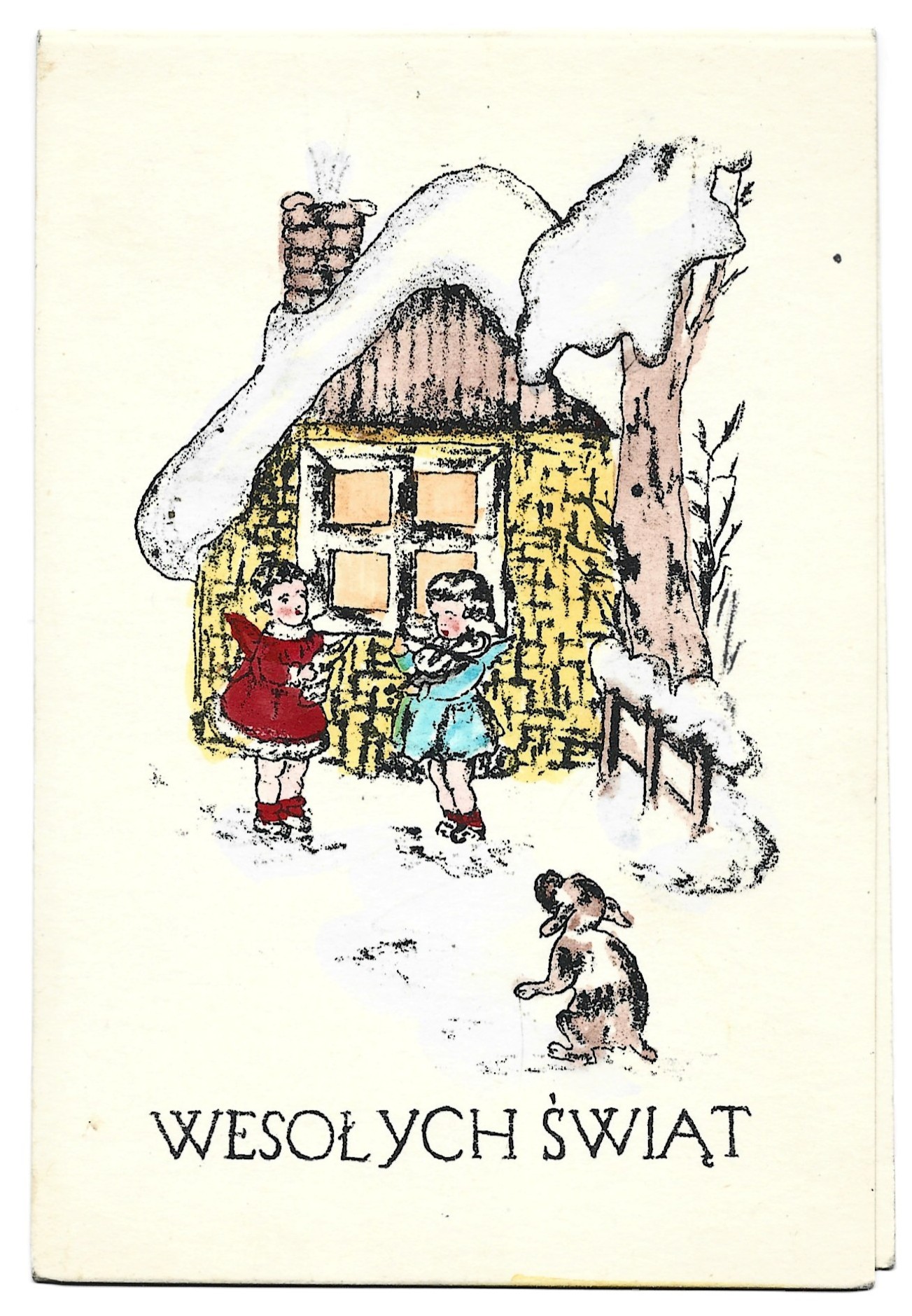 Pocztówka bożonarodzeniowa WESOŁYCH ŚWIĄT – 1959 r.