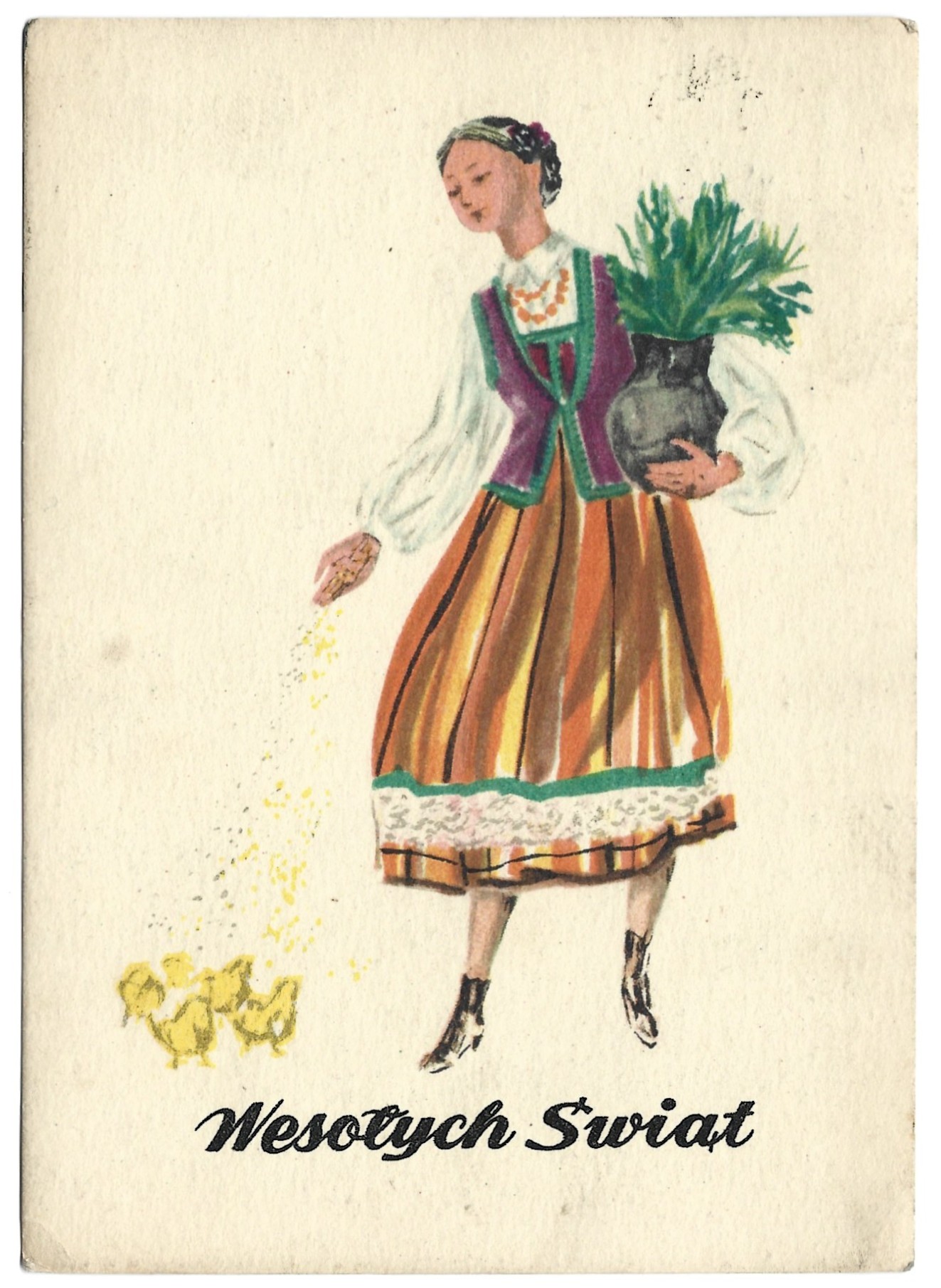 Pocztówka wielkanocna WESOŁYCH ŚWIĄT – Al. Koniorowa, D. Stachura, 1967 r.