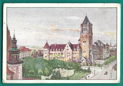 Pocztówka - POZNAŃ. Dawniejszy zamek - obecnie Uniewersytet  -  Mal. prof. W. Gosieniecki, 1923 r.