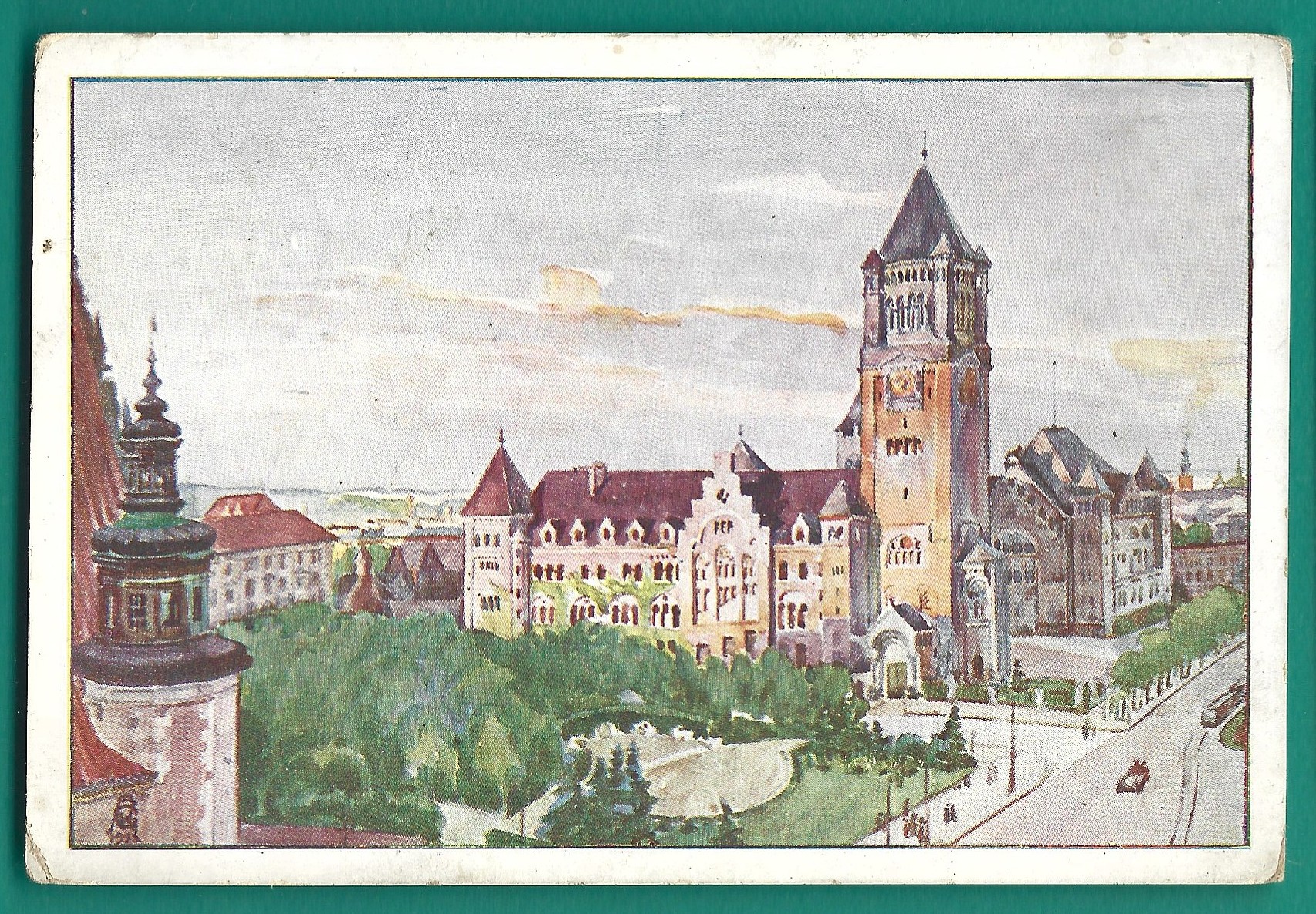 Pocztówka - POZNAŃ. Dawniejszy zamek - obecnie Uniewersytet  -  Mal. prof. W. Gosieniecki, 1923 r.