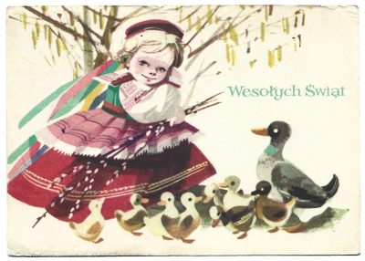 Pocztówka wielkanocna WESOŁYCH ŚWIĄT – Maria Orłowska-Gabryś, 1967 r.