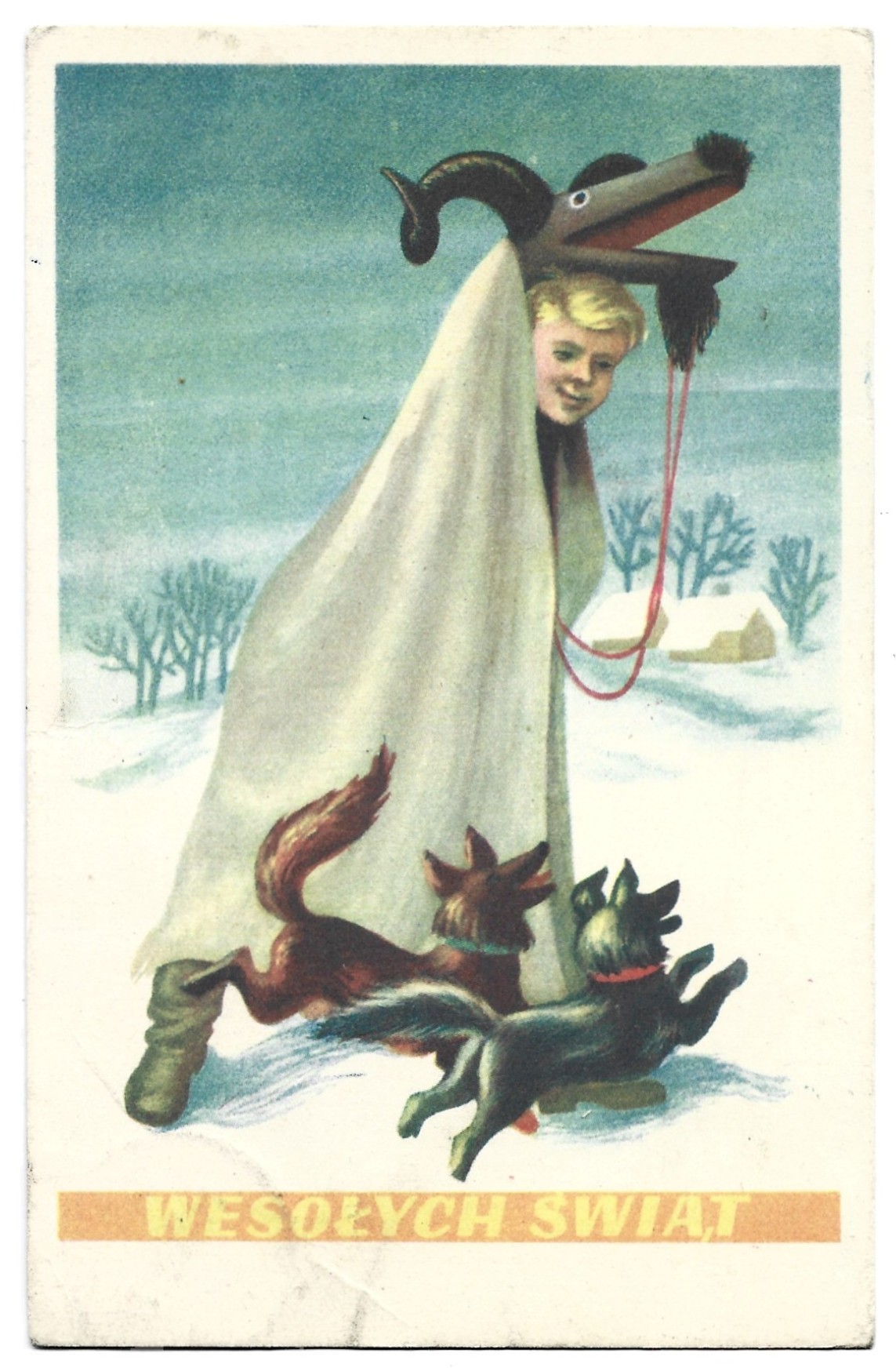 Pocztówka bożonarodzeniowa WESOŁYCH ŚWIĄT – 1952 r.