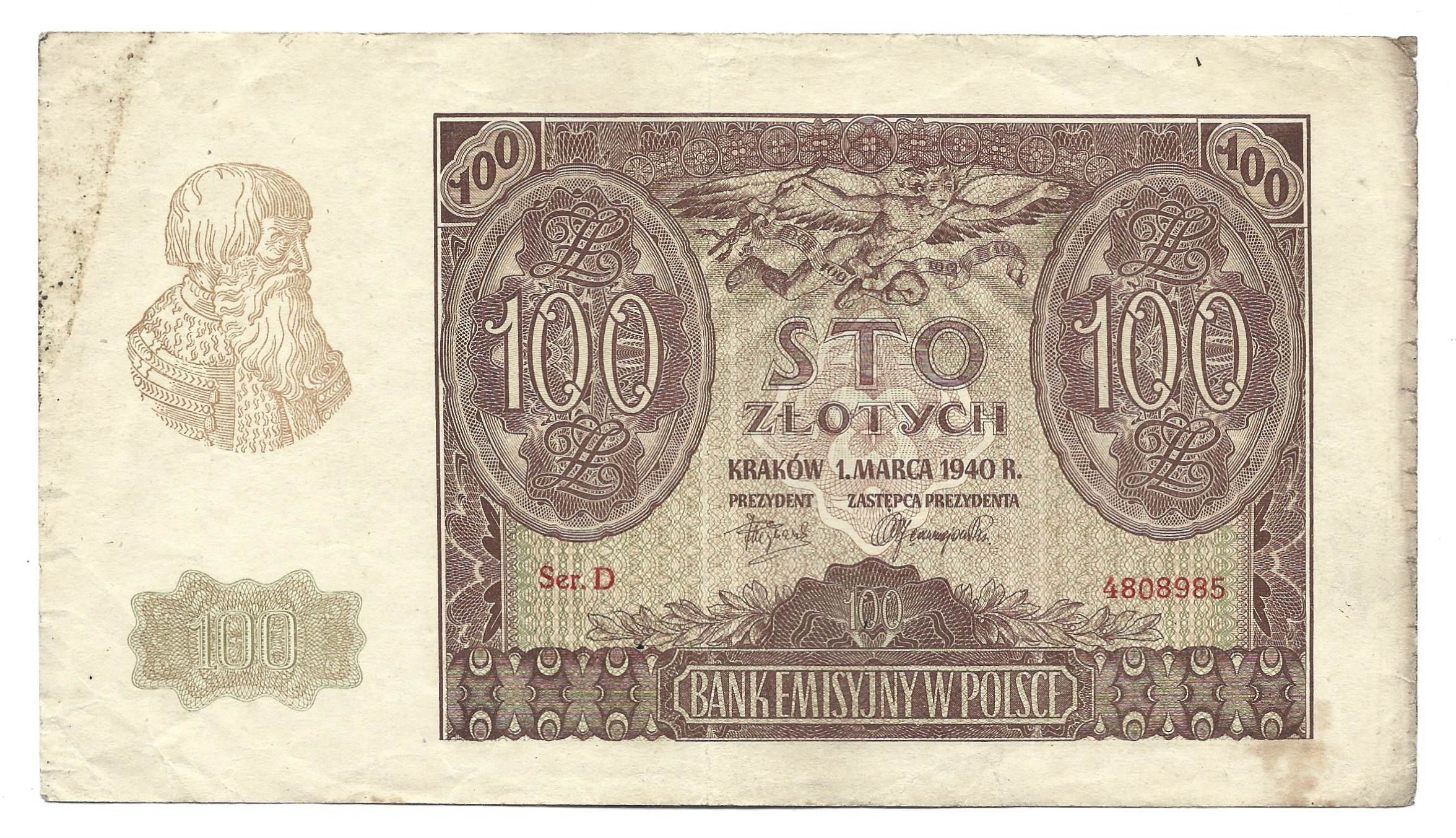 Banknot - 100 ZŁOTYCH, 1940 r.