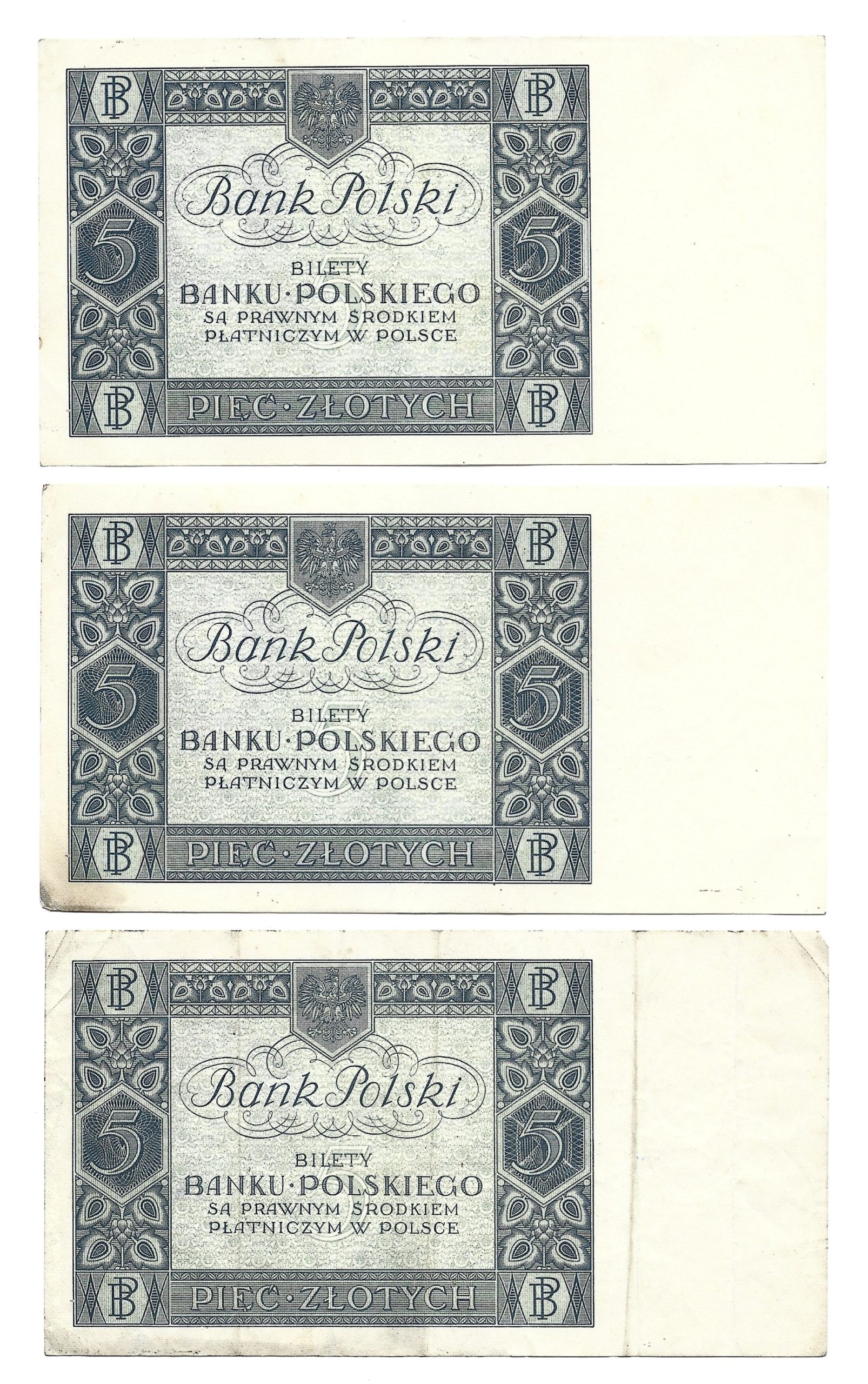 Zestaw banknotów, 6 sztuk - 5 złotych, 1930 r.