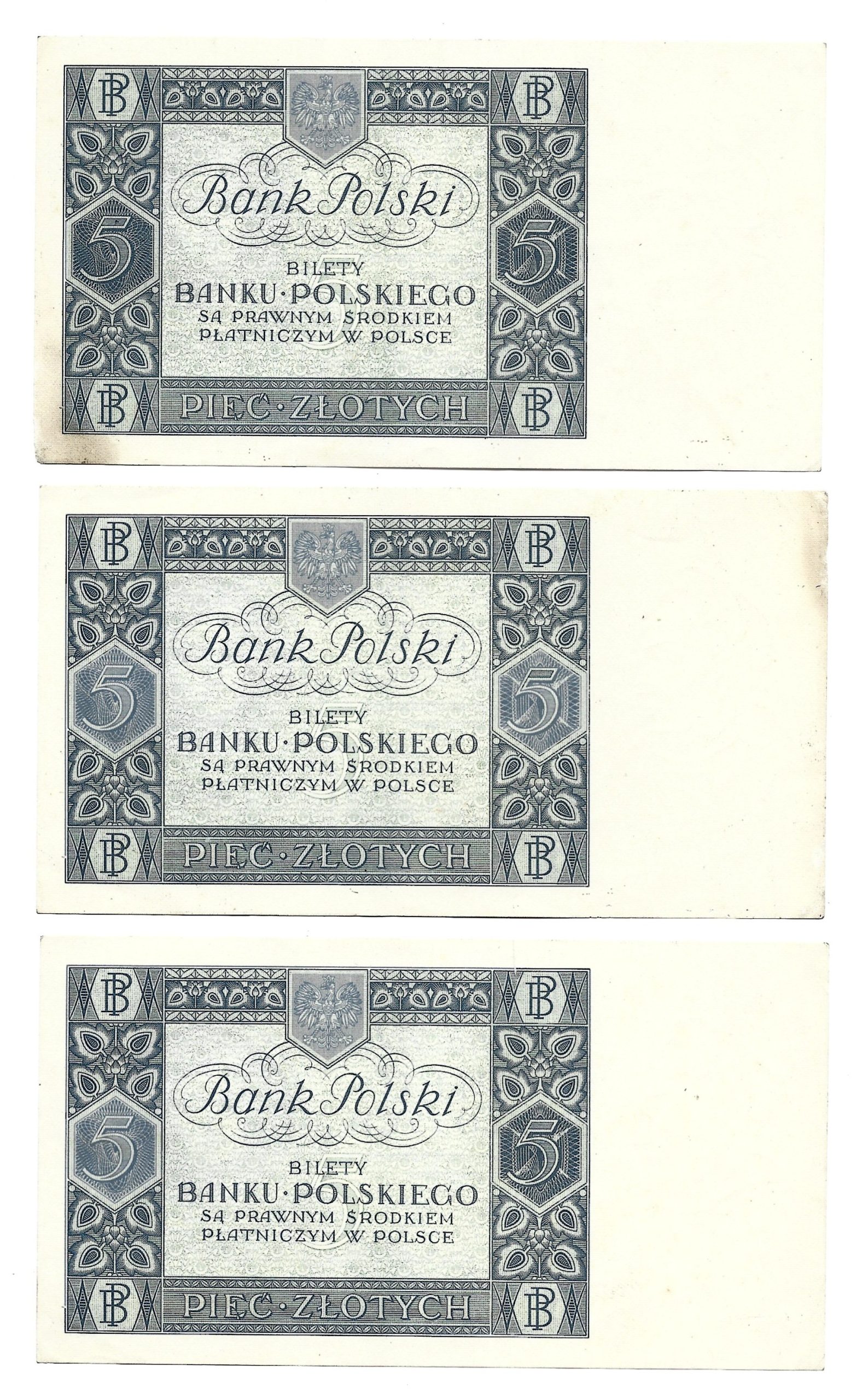 Zestaw banknotów, 6 sztuk - 5 złotych, 1930 r.