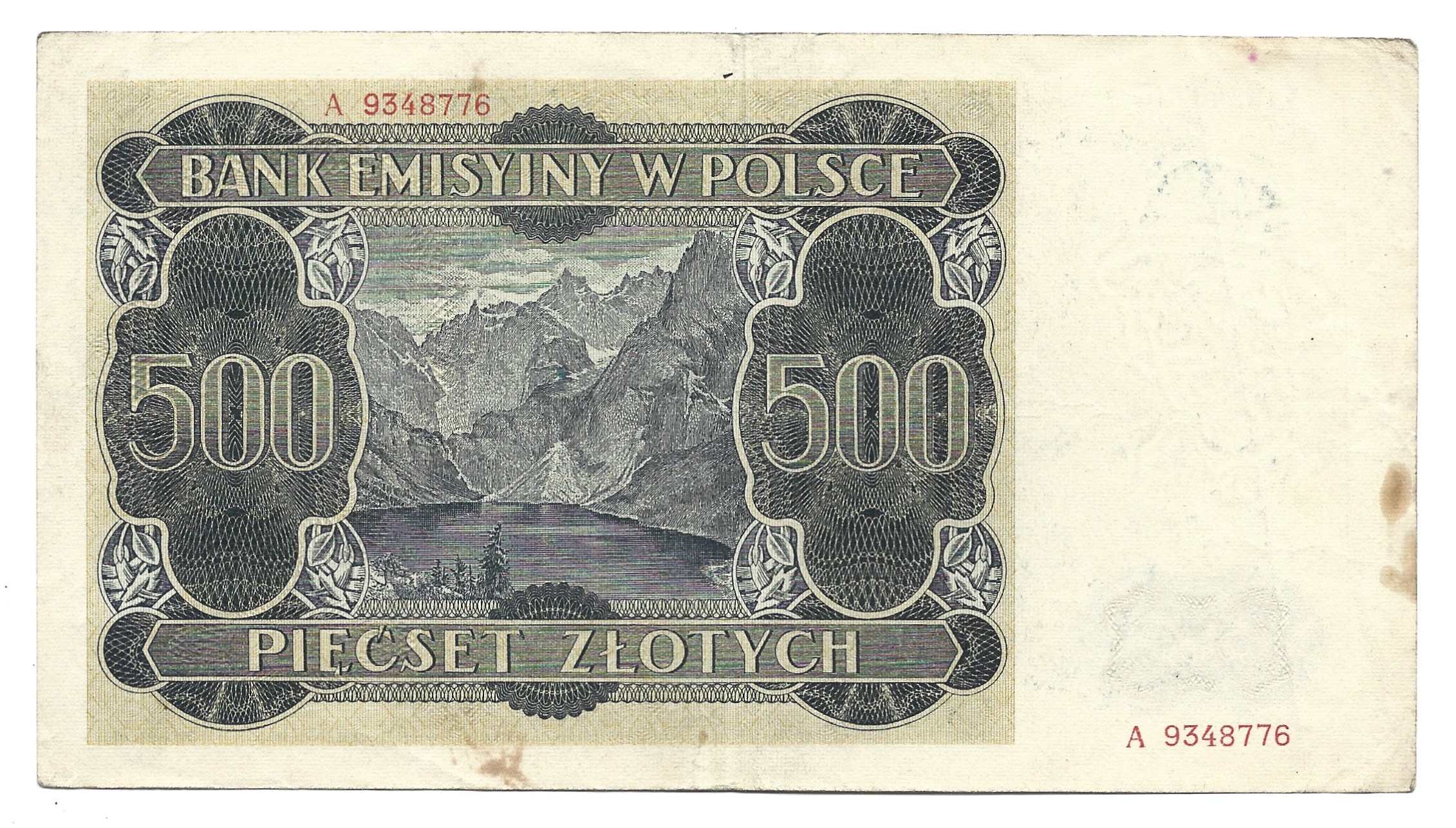 Banknot - 500 ZŁOTYCH, 1940 r.