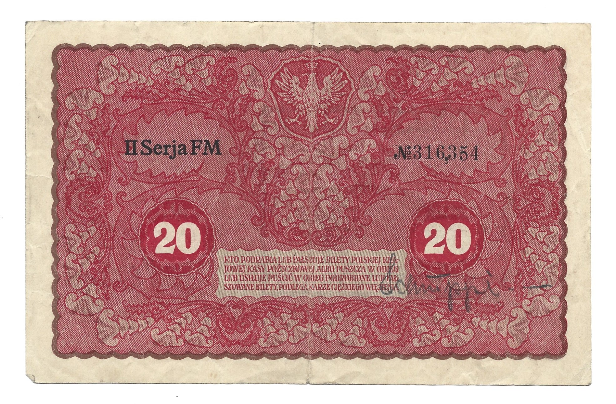 Banknot – 20 MAREK POLSKICH, 1919 r.
