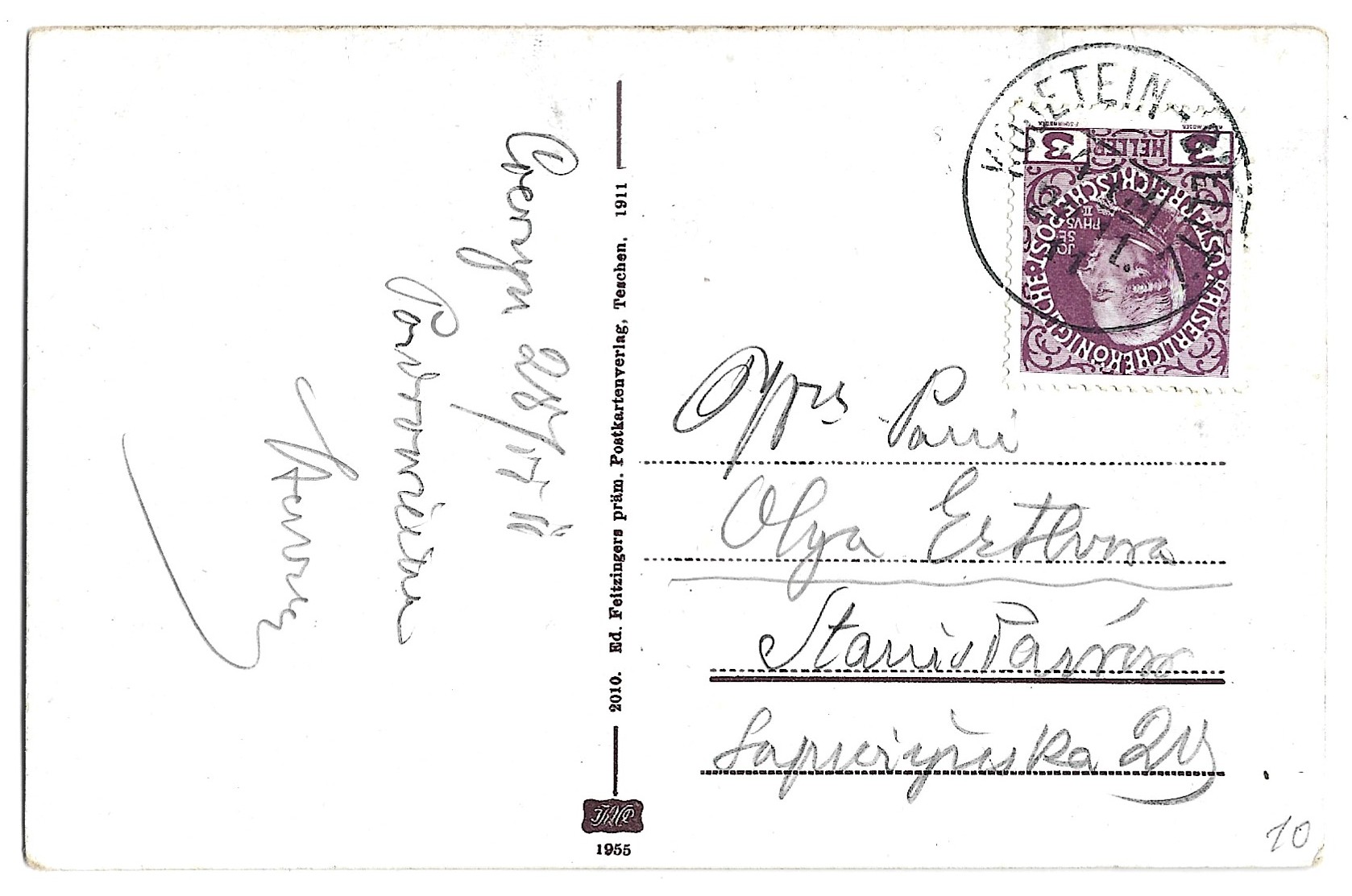 Pocztówka - TESCHEN a. d. Olsa - Erzherz. Friedrich'sches Schloss / CIESZYN nad Olzą. Zamek Arcyksięcia Fryderyka, 1911 r.