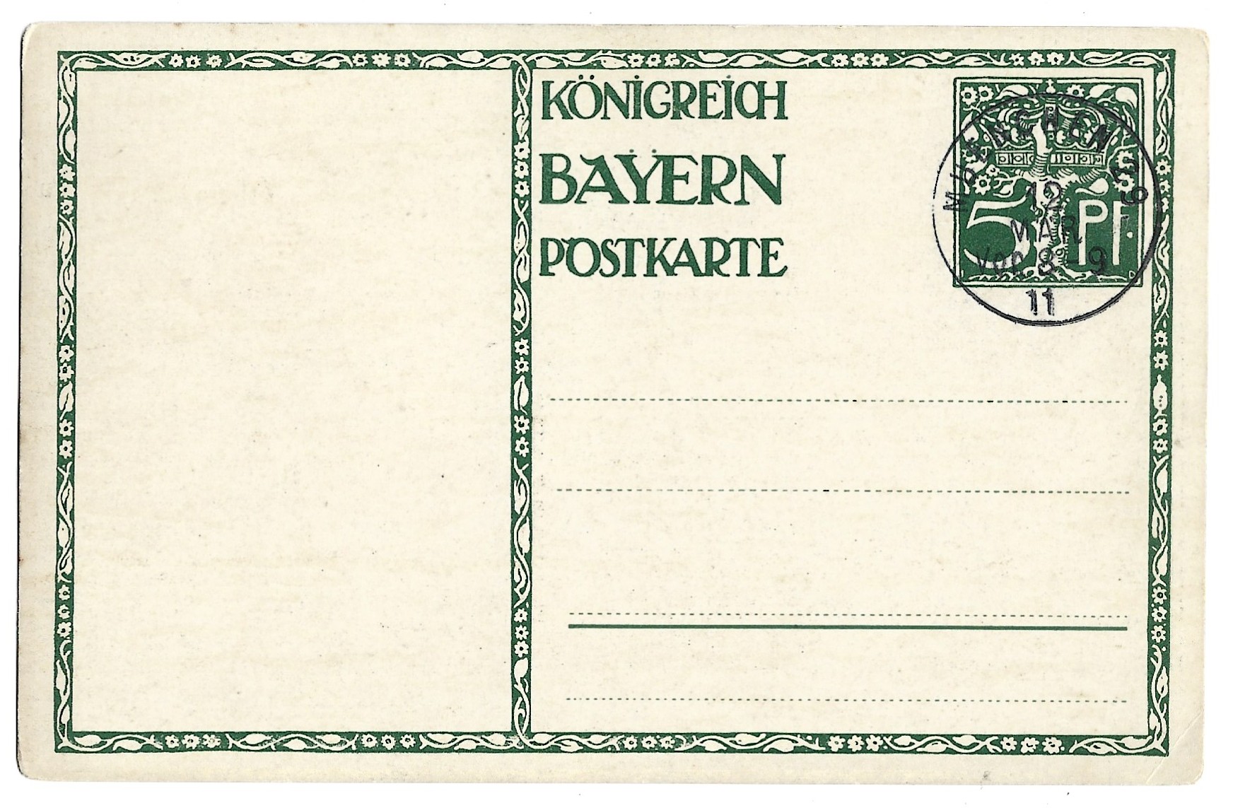 Pocztówka - KONIGREICH BAYERN 1911 / Królestwo Bawarii 1911 r.