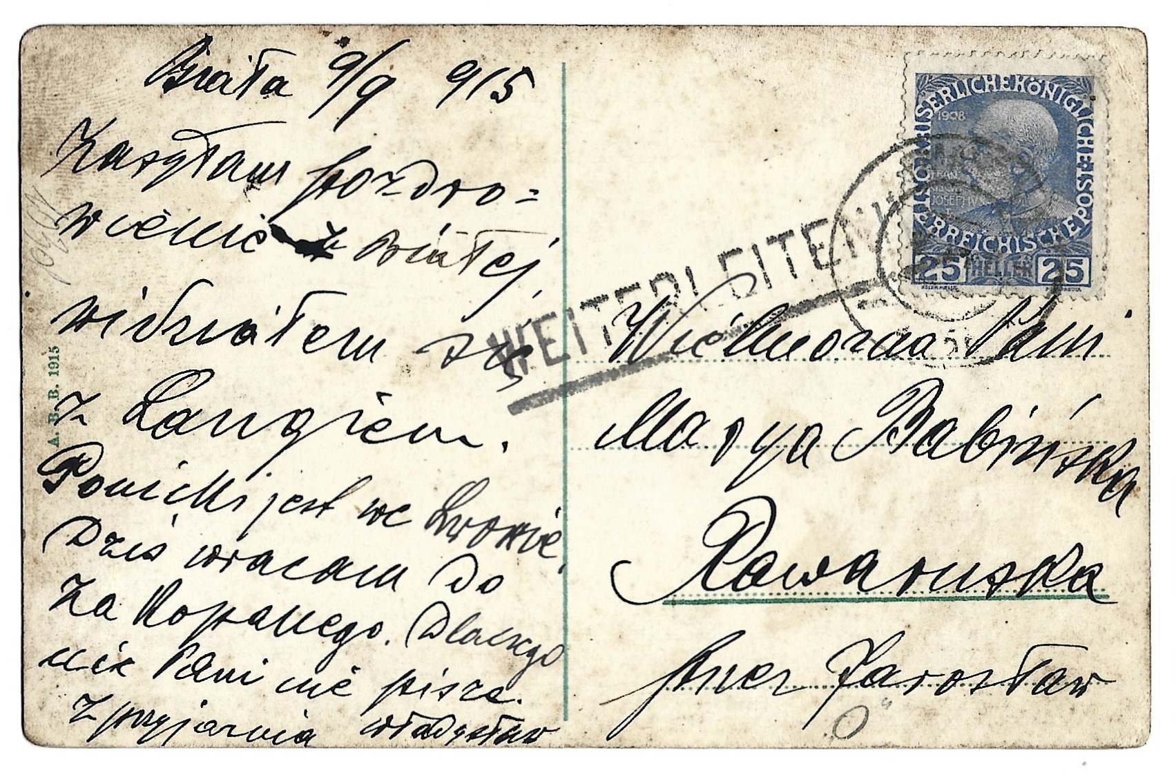 Pocztówka - BIELITZ. Bahnstrasse -  BIELSKO. Ulica Kolejowa, 1915 r. [obecnie Bielsko-Biała, ul. Barlickiego]