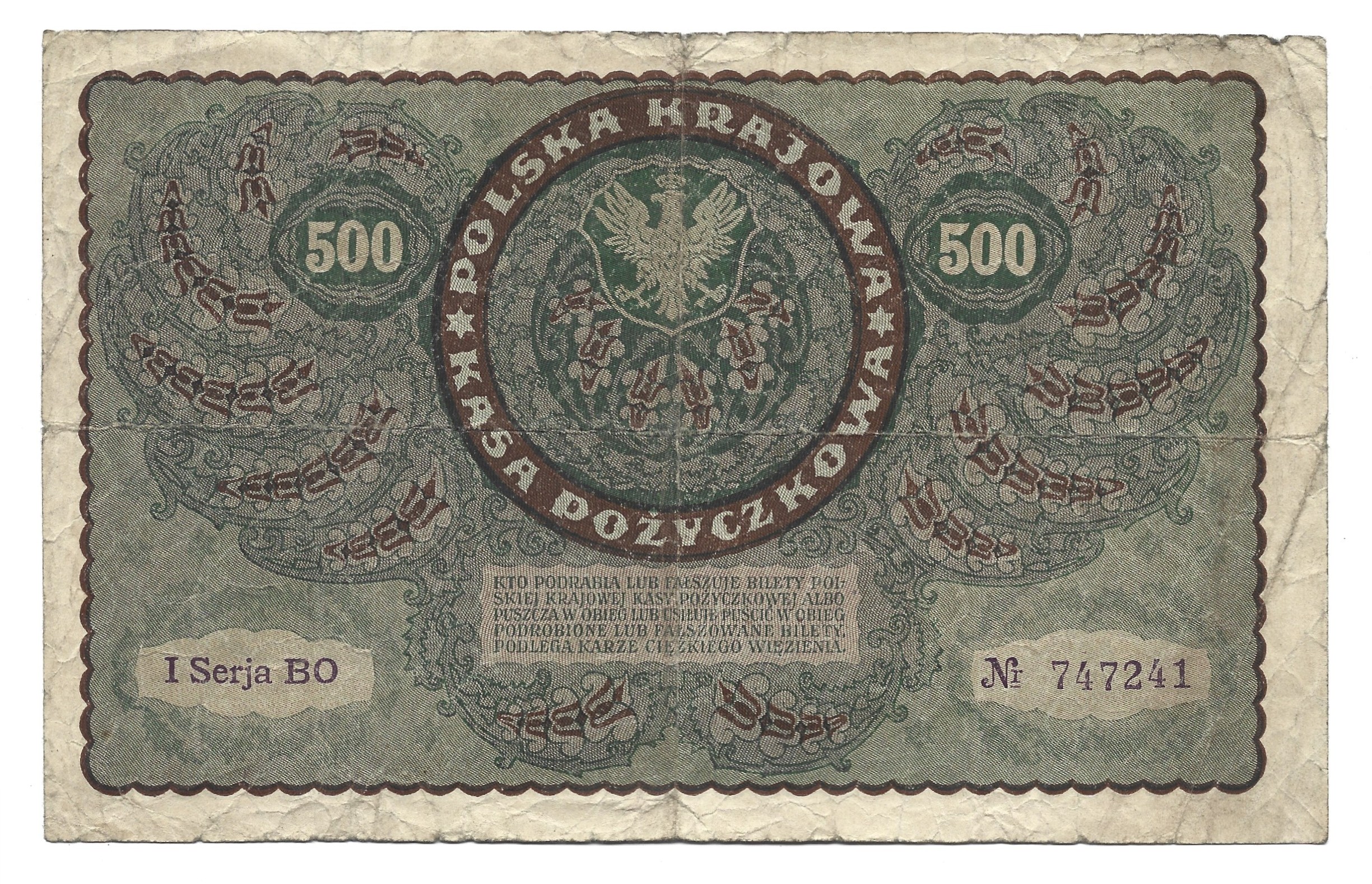 Banknot – PIĘĆSET MAREK POLSKICH, 1919 r.