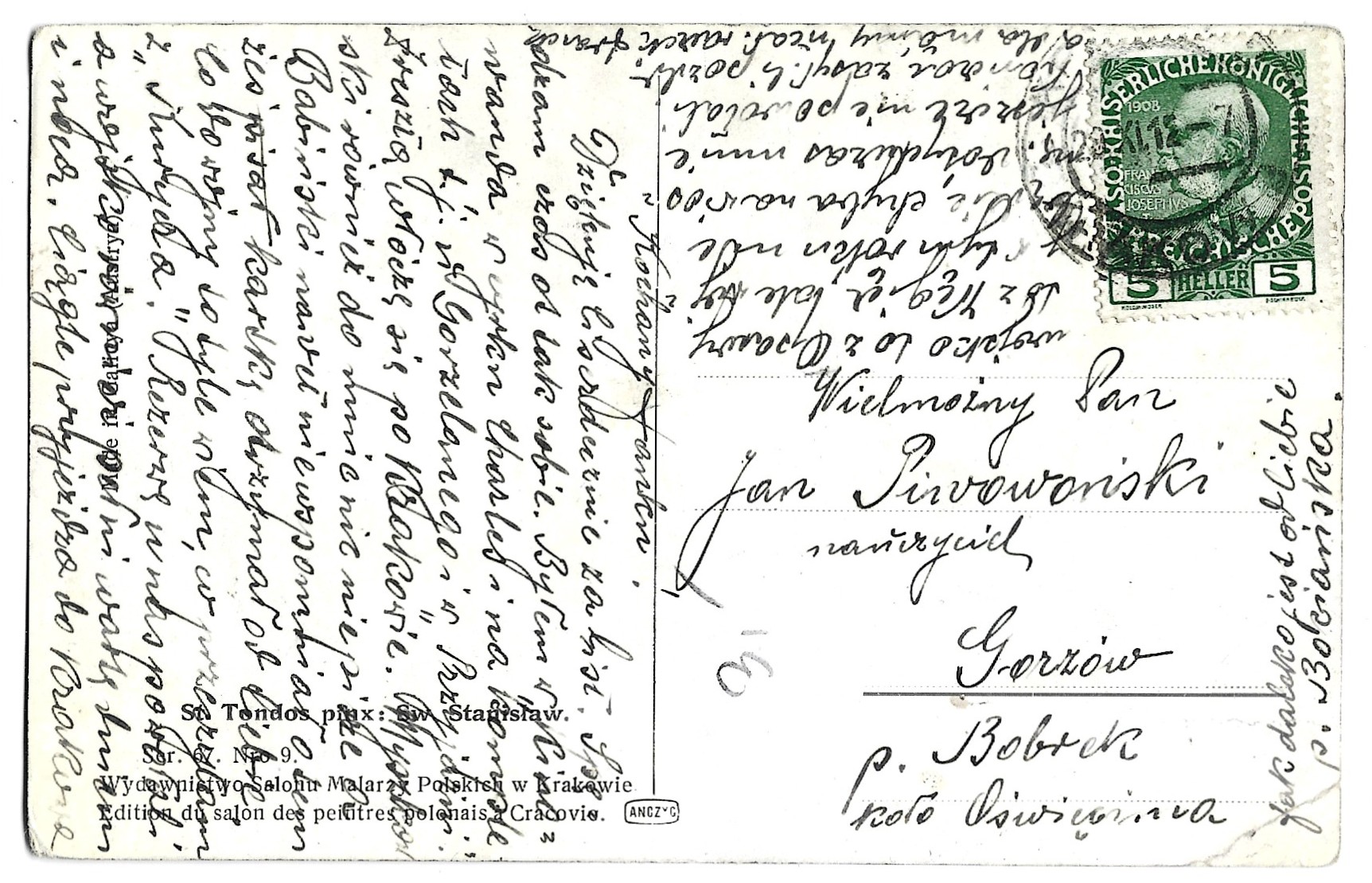 Pocztówka – pomnik Świętego Stanisława na Skałce w Krakowie – mal. Stanisław Tondos, 1912 r.