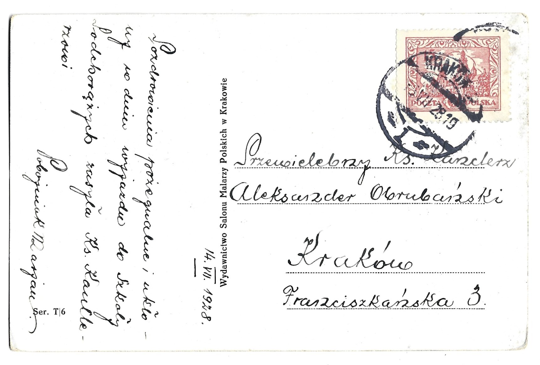 Pocztówka – KRAKÓW. Pomnik A. Mickiewicza – mal. Stanisław Tondos, 1928 r.