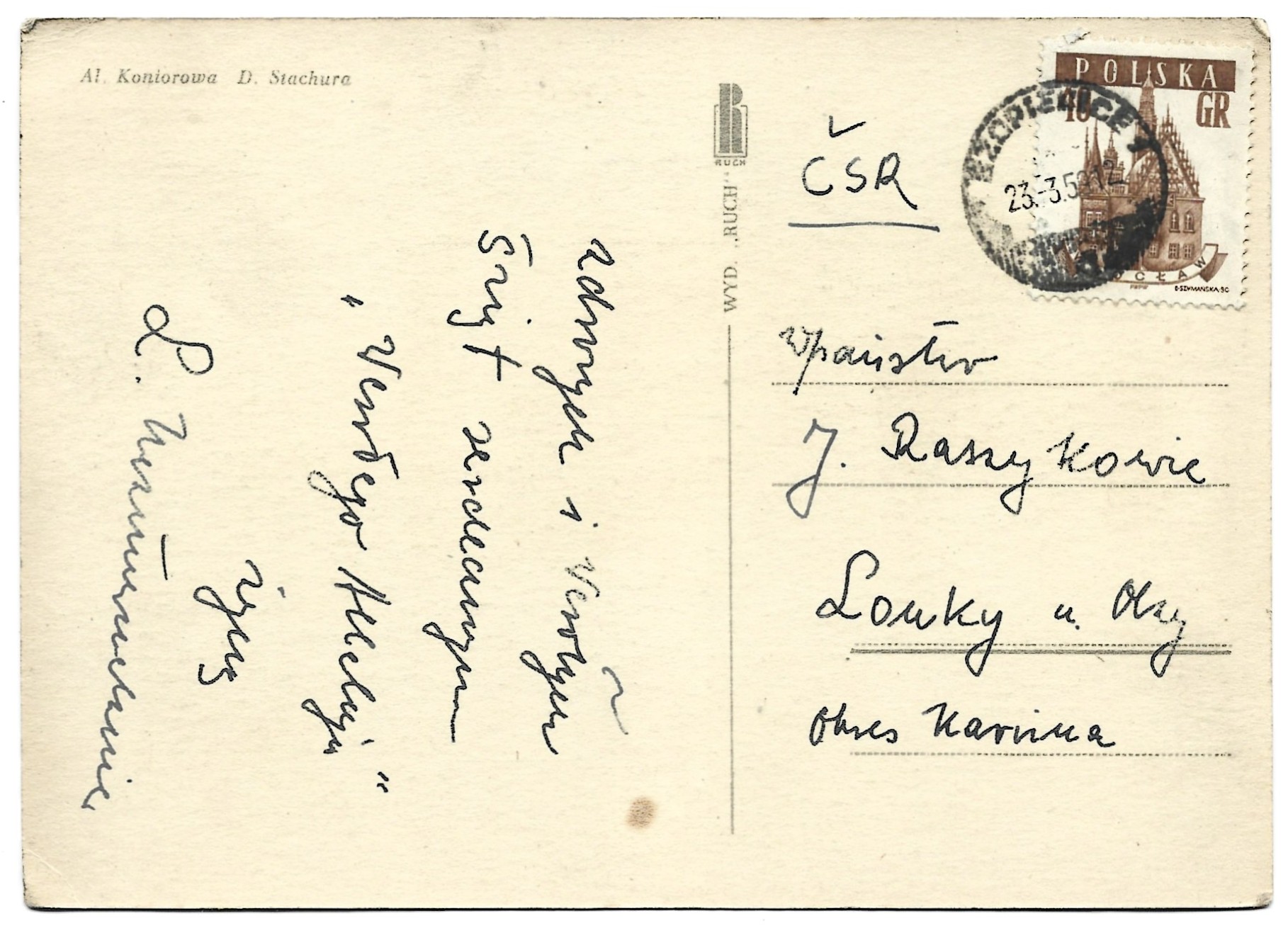 Pocztówka wielkanocna WESOŁYCH ŚWIĄT – Al. Koniorowa, D. Stachura, 1967 r.