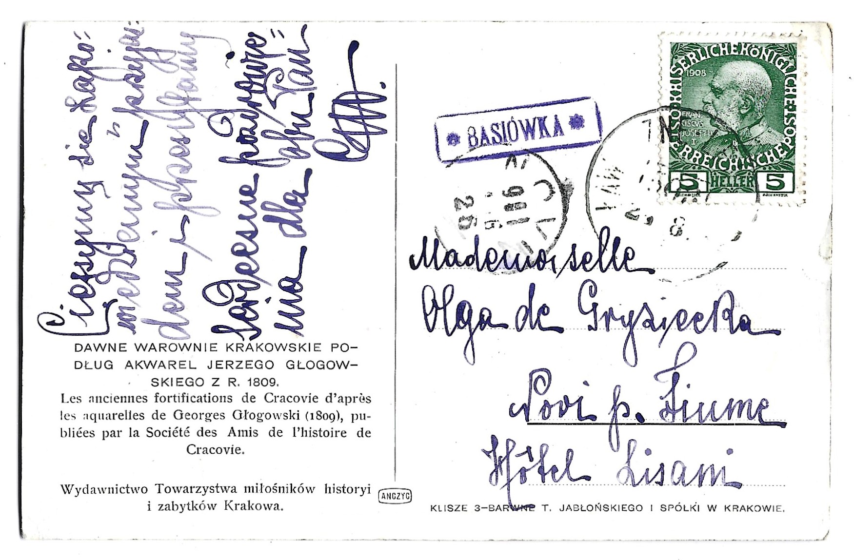 Pocztówka - DAWNE WAROWNIE KRAKOWSKIE PODŁUG AKWAREL JERZEGO GŁOGOWSKIEGO Z R. 1809 - Baszta kordybaników - 1902 r.?