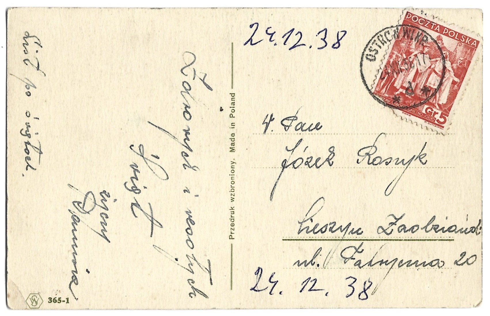 Pocztówka bożonarodzeniowa Wesołych Świąt – 1938 r.