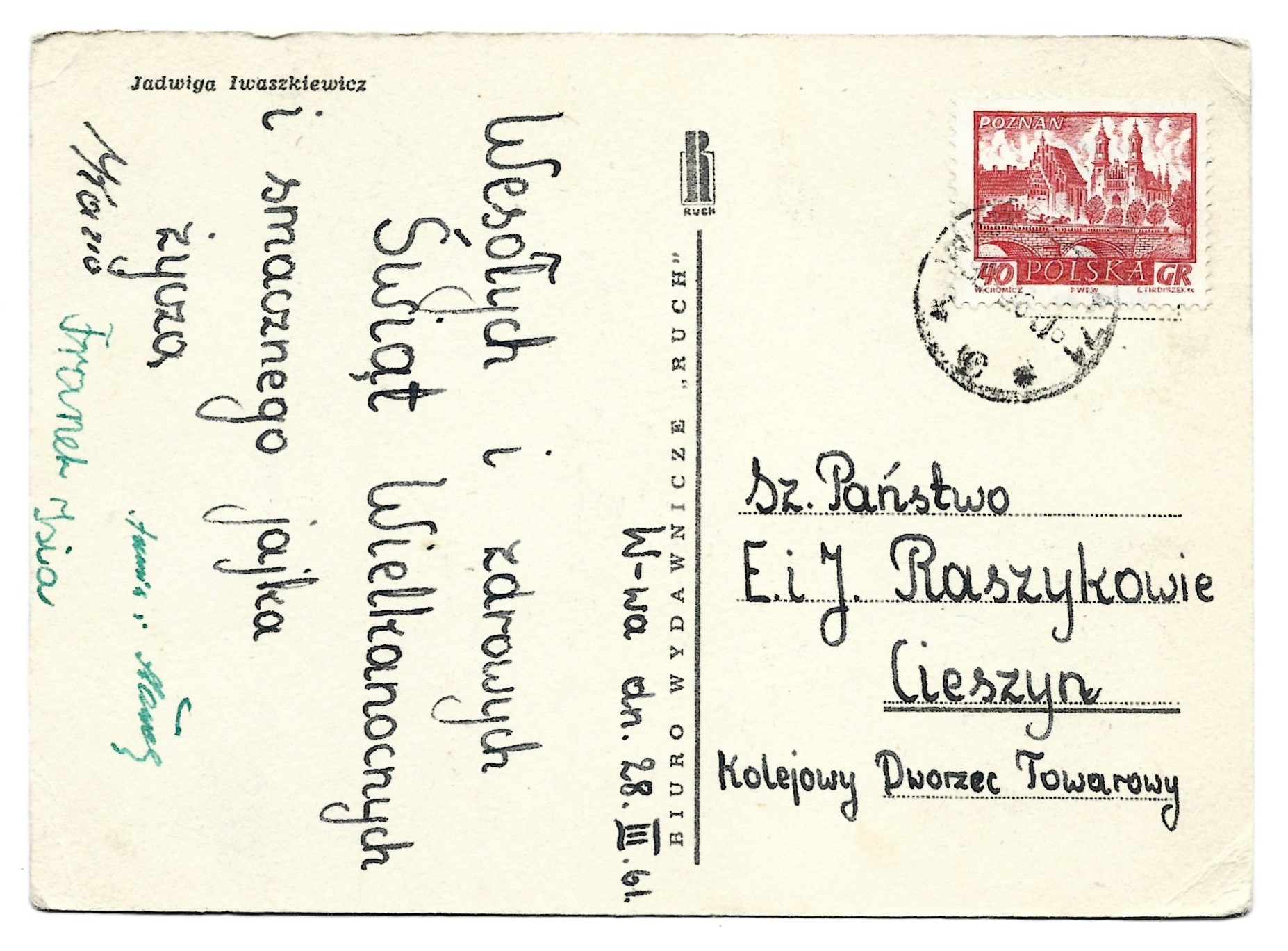 Pocztówka wielkanocna WESOŁYCH ŚWIĄT – Jadwiga Iwaszkiewicz, 1961 r.
