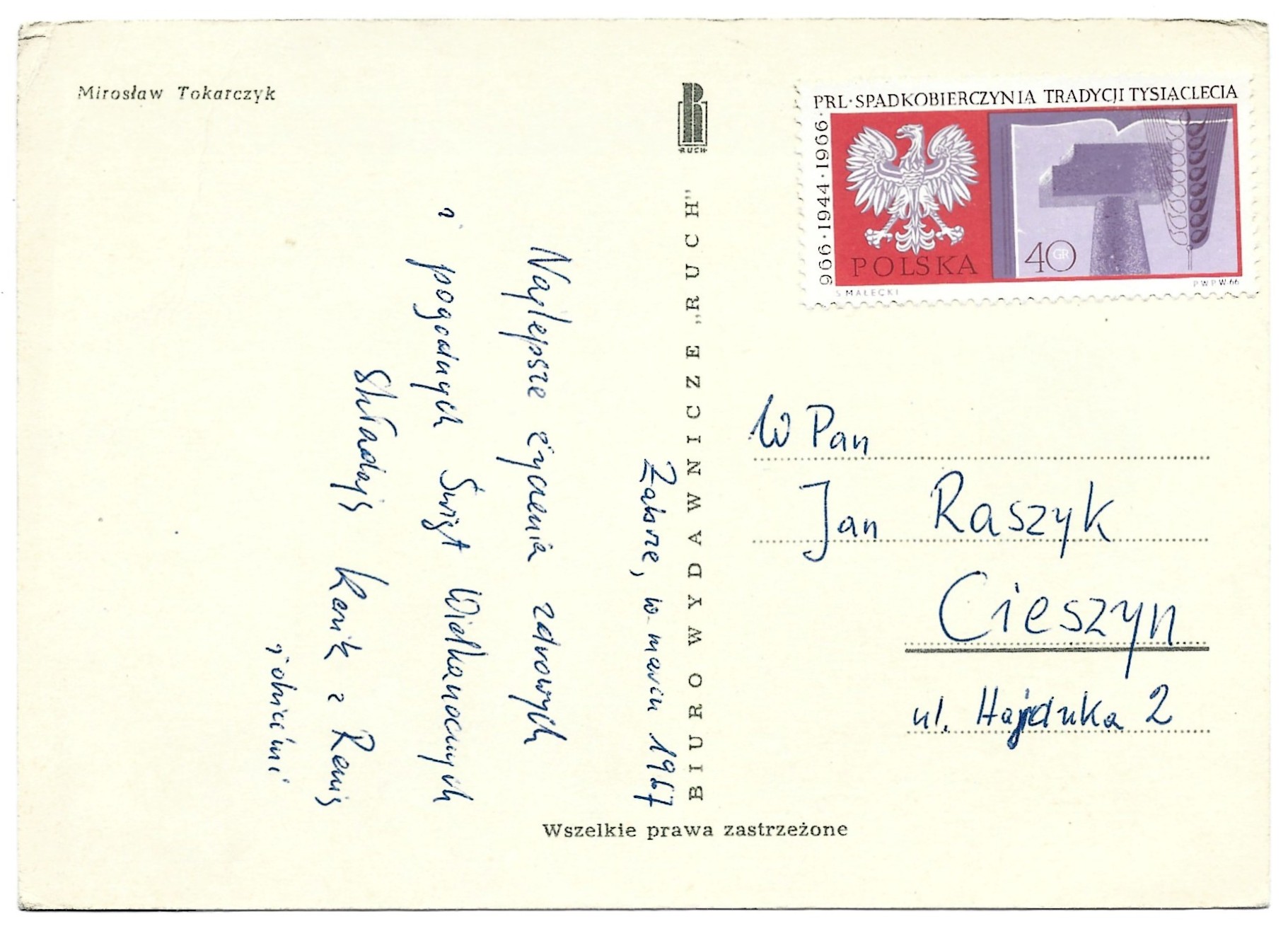 Pocztówka wielkanocna WESOŁYCH ŚWIĄT – Mirosław Tokarczyk, 1967 r.