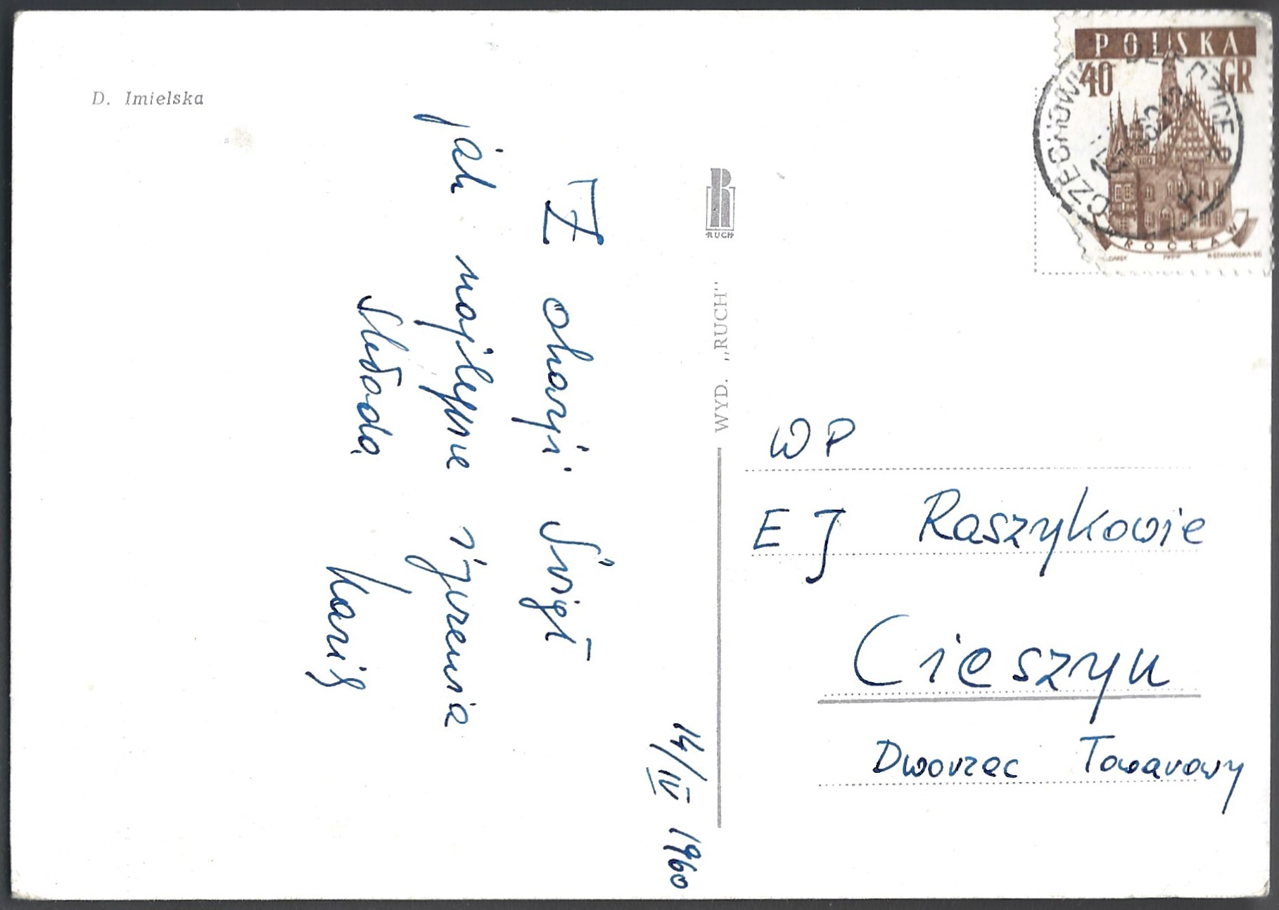 Pocztówka wielkanocna WESOŁYCH ŚWIĄT – D. Imielska, 1960 r.