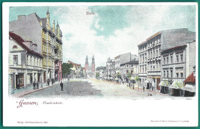 Pocztówka - GNESEN. Friedrichstr. - GNIEZNO. Ulica Friedricha, 1900 r.