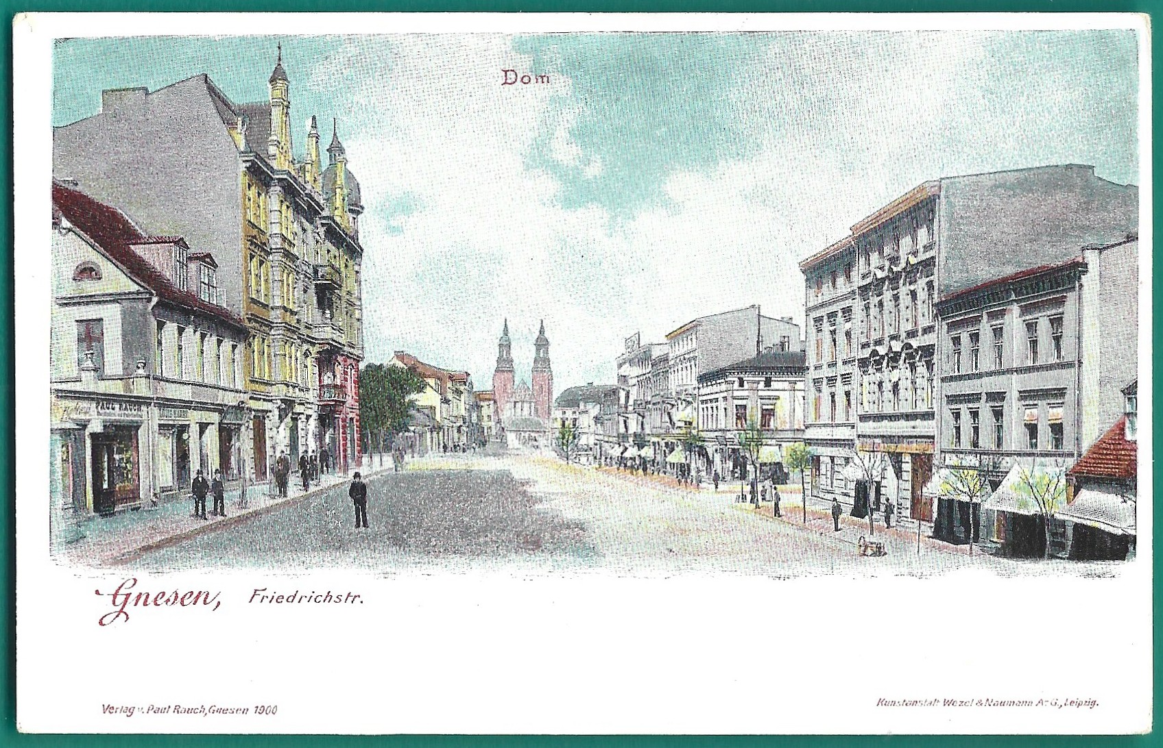 Pocztówka - GNESEN. Friedrichstr. - GNIEZNO. Ulica Friedricha, 1900 r.