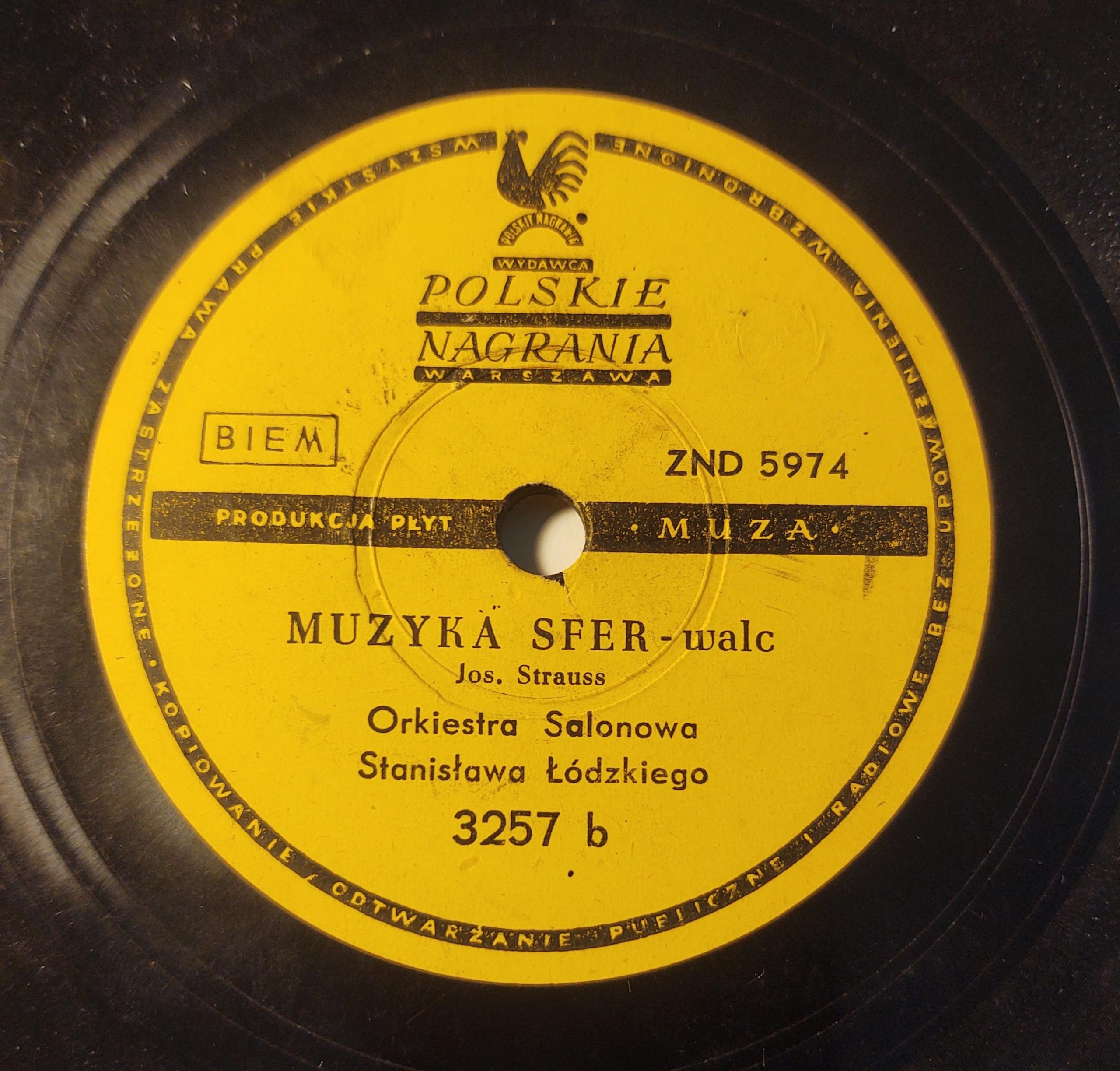Płyta szelakowa MUZA - walce: "Łyżwiarze" i "Muzyka sfer"