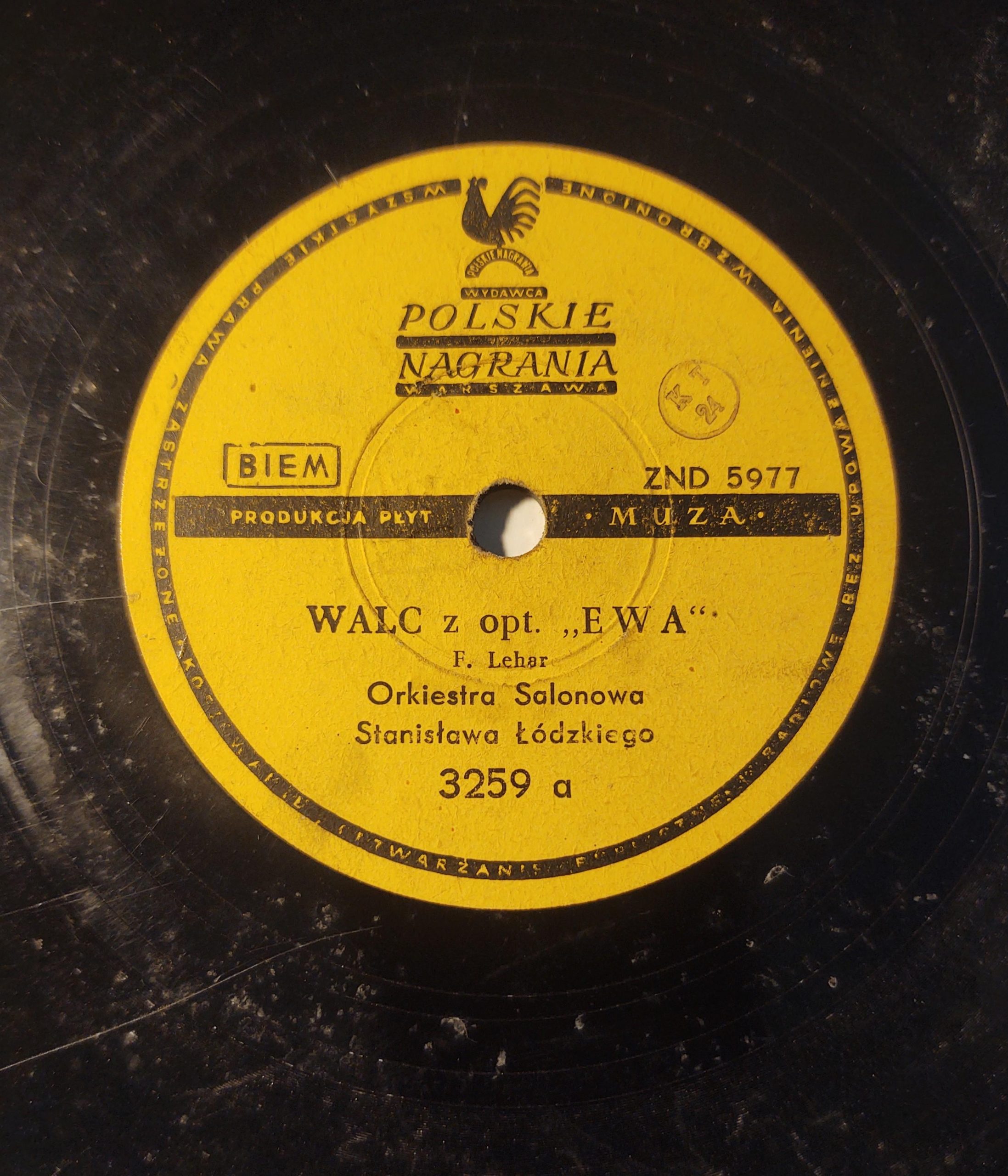 Płyta szelakowa MUZA – WALC z opt. "EWA" oraz walc "SYRENI CZAR"