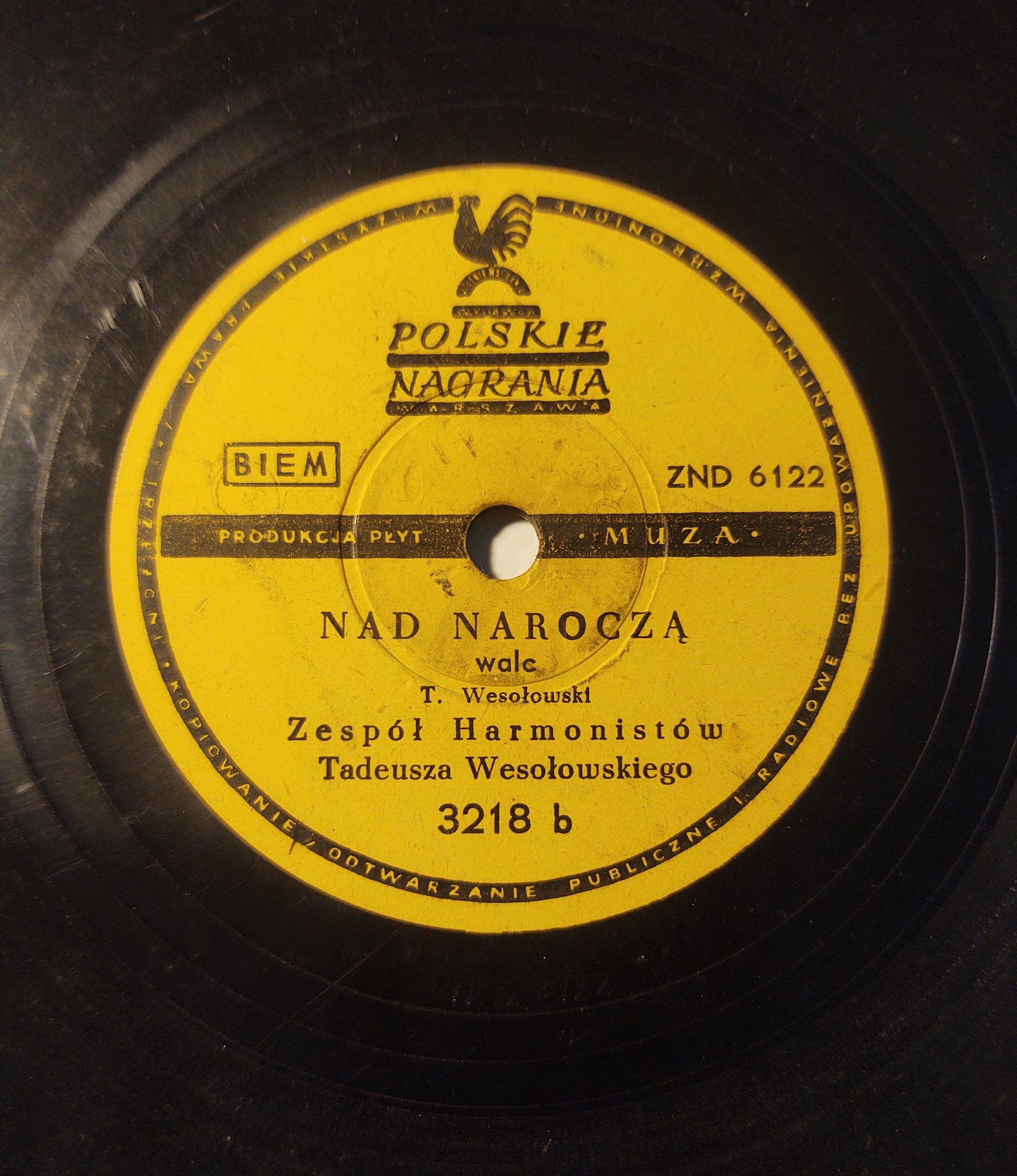 Płyta szelakowa MUZA – kujawiak "Zaszumiały drzewa" oraz walc "Nad Naroczą"