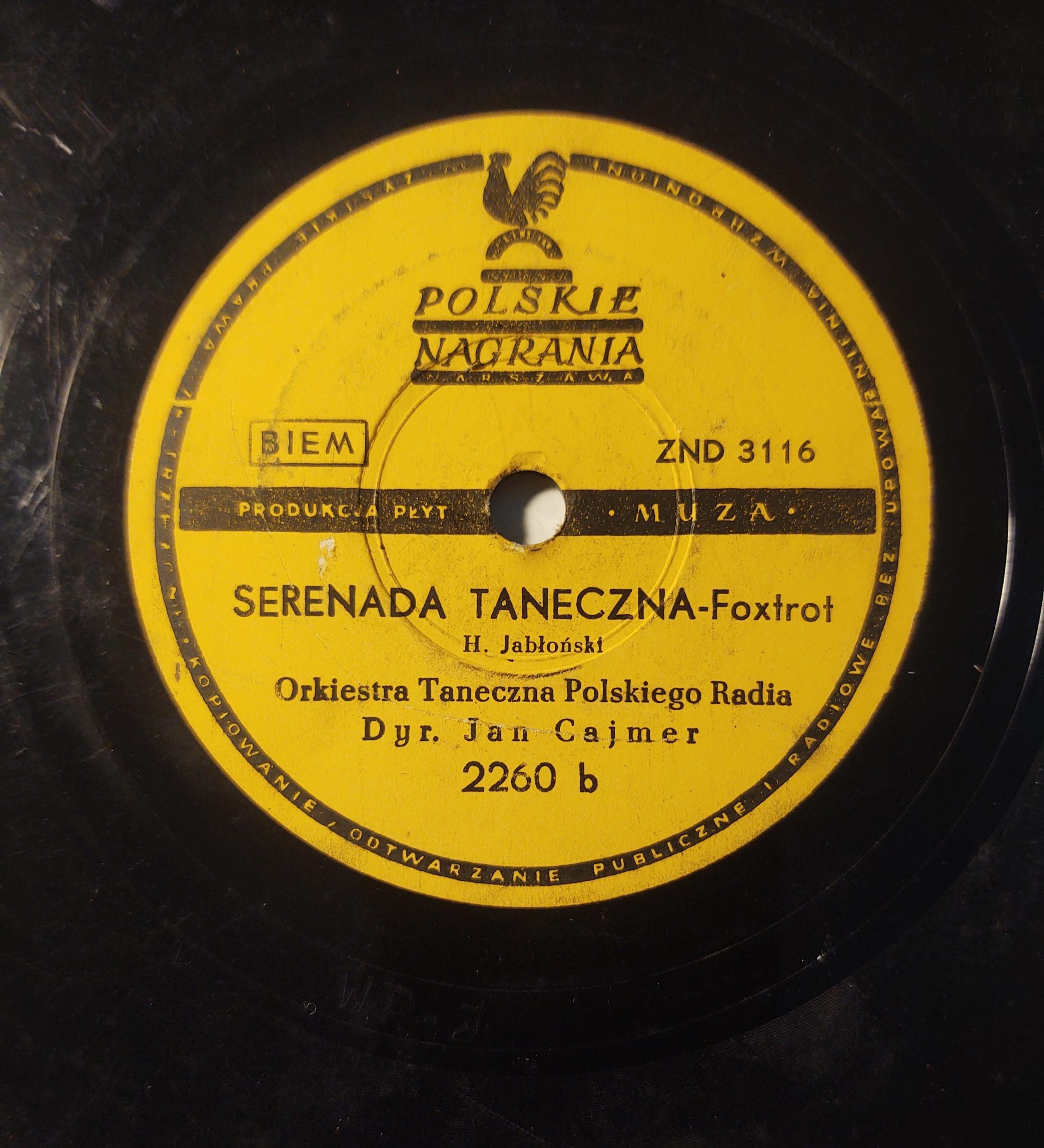 Płyta szelakowa MUZA - foxtrot: "Eksperyment" oraz "Serenada taneczna"