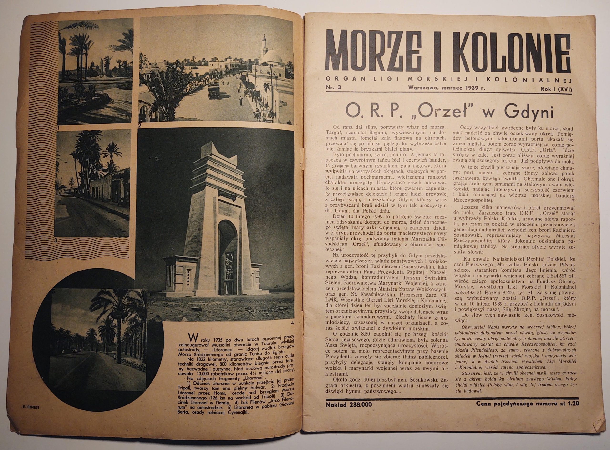 Czasopismo "Morze i kolonie" - Zeszyt 3, marzec 1939 r.