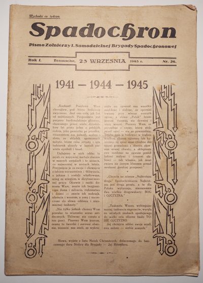 Czasopismo "SPADOCHRON. Pismo Żołnierzy 1. Samodzielnej Brygady Spadochronowej" - Nr. 26, 1945 r.
