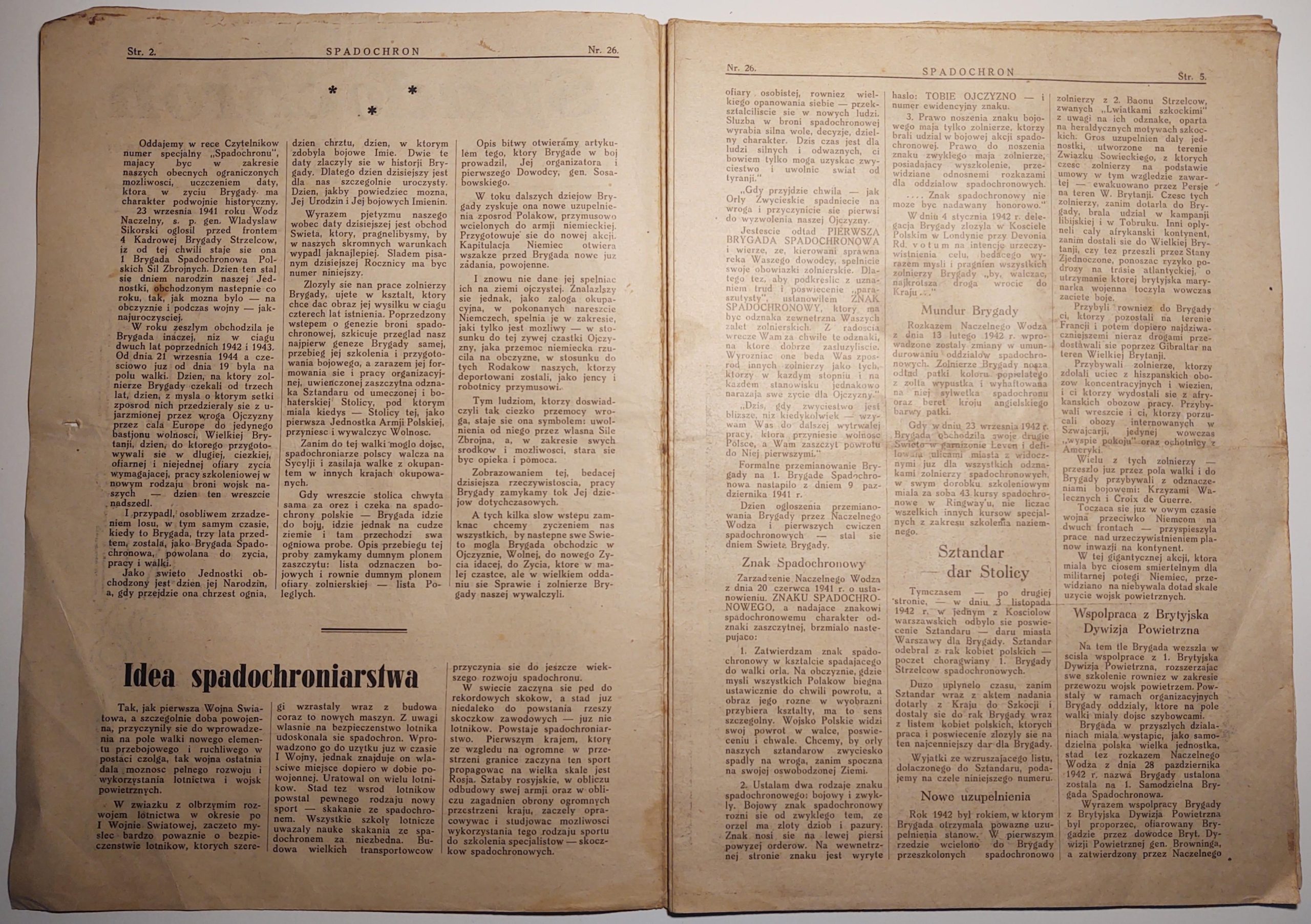 Czasopismo "SPADOCHRON. Pismo Żołnierzy 1. Samodzielnej Brygady Spadochronowej" - Nr. 26, 1945 r.