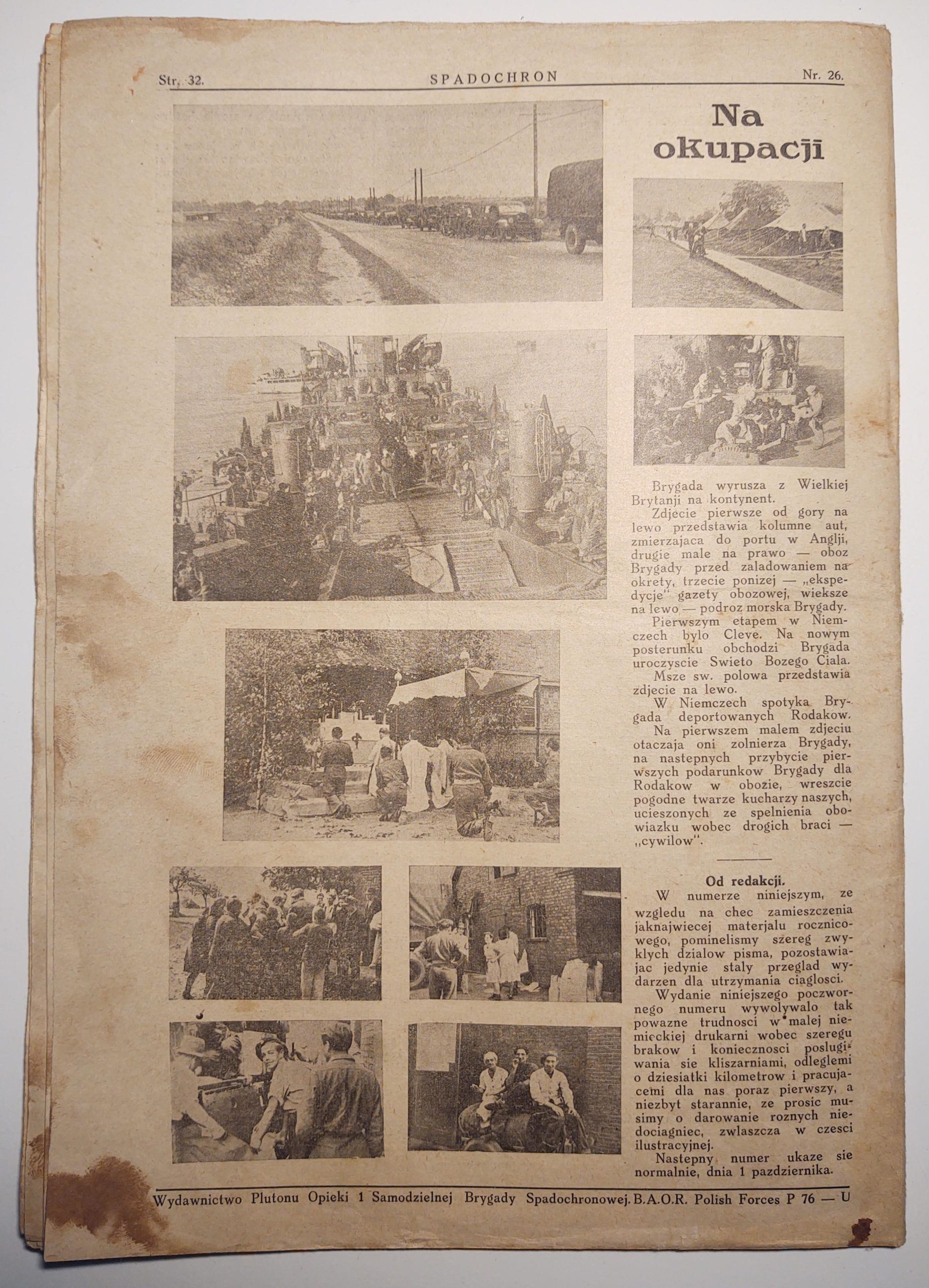 Czasopismo "SPADOCHRON. Pismo Żołnierzy 1. Samodzielnej Brygady Spadochronowej" - Nr. 26, 1945 r.