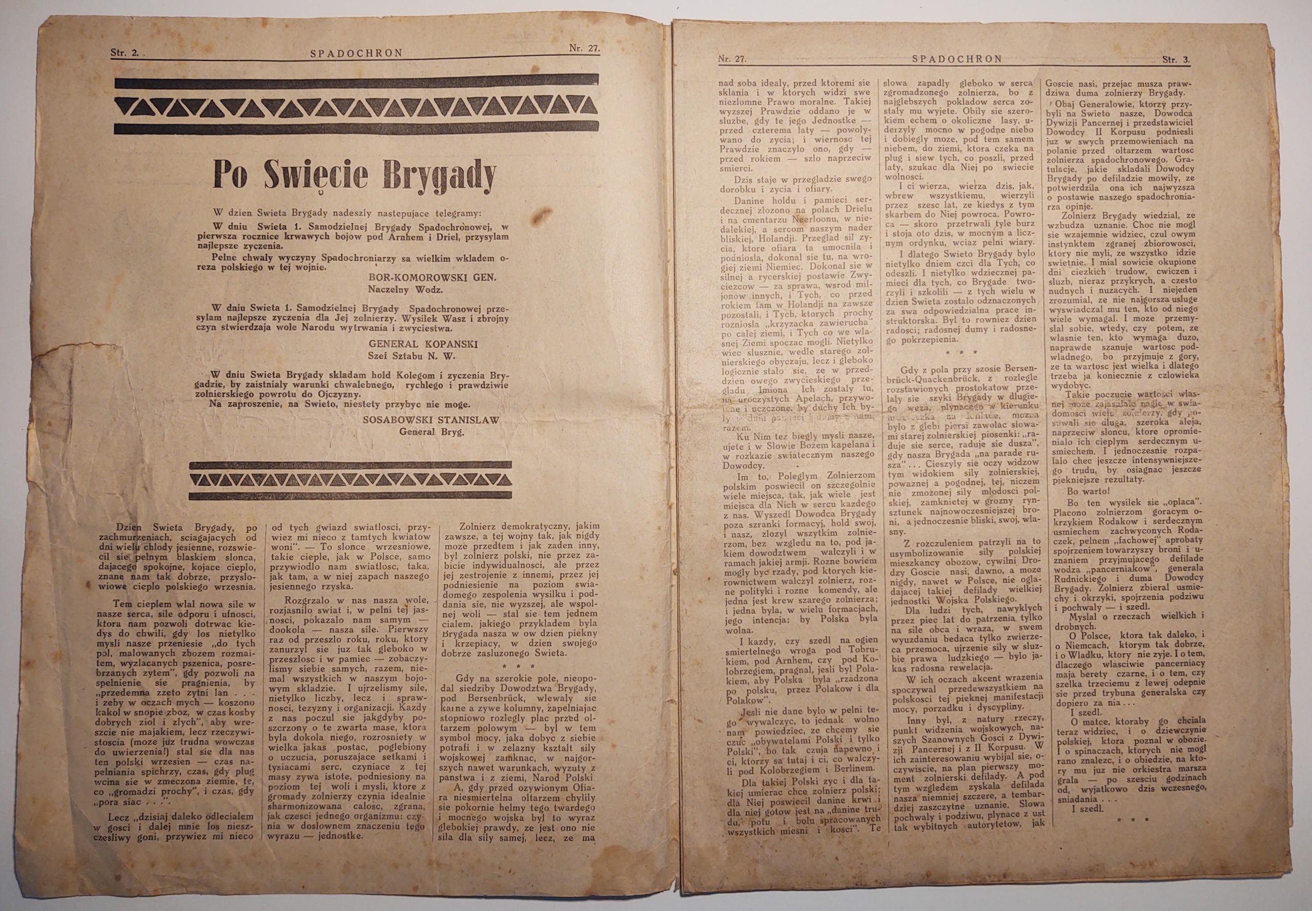Czasopismo "SPADOCHRON. Pismo Żołnierzy 1. Samodzielnej Brygady Spadochronowej" - Nr. 27, 1945 r.