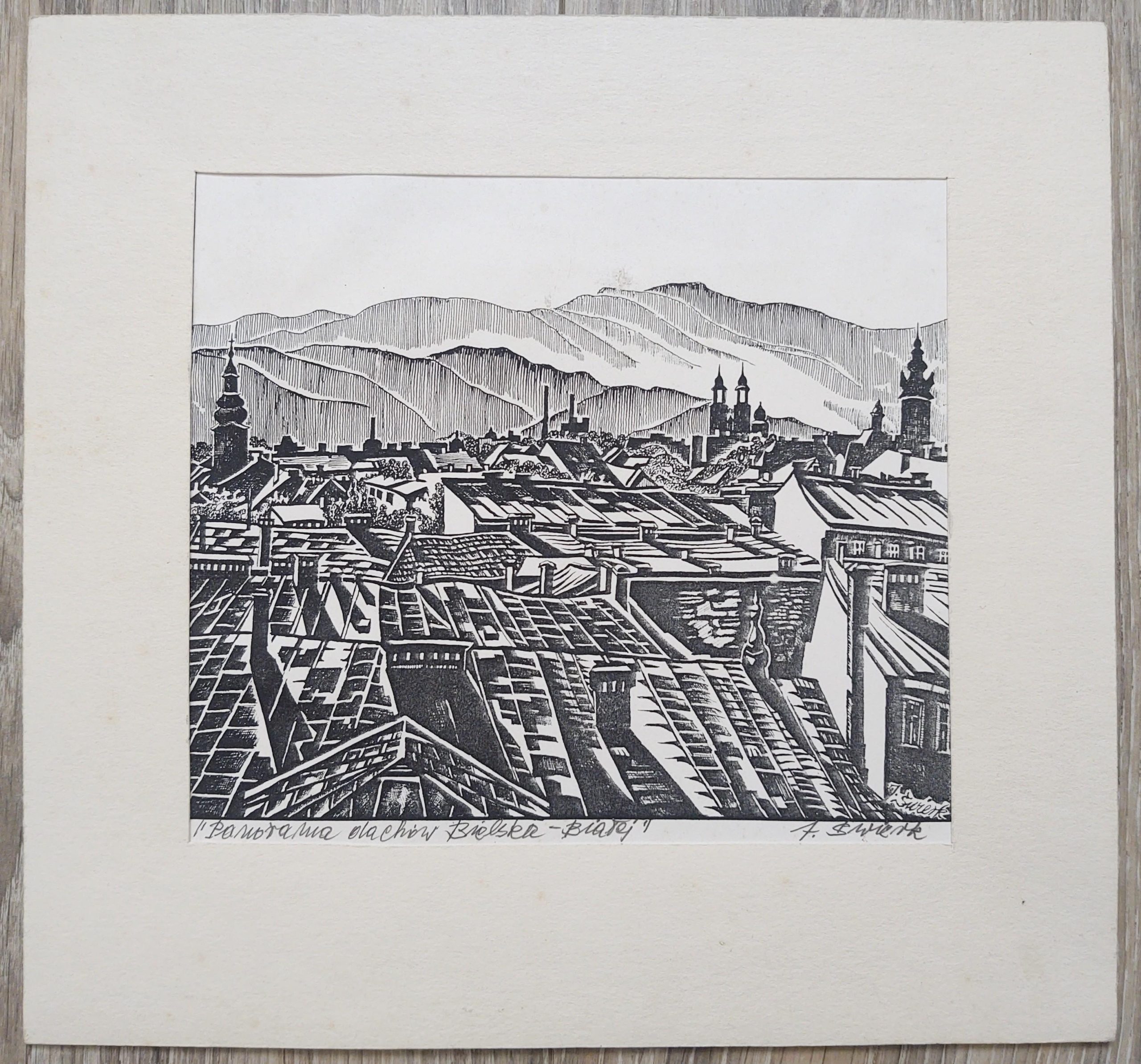 Grafika "Panorama dachów Bielska-Białej" J. Świerk