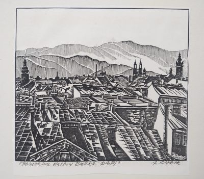 Grafika "Panorama dachów Bielska-Białej" J. Świerk