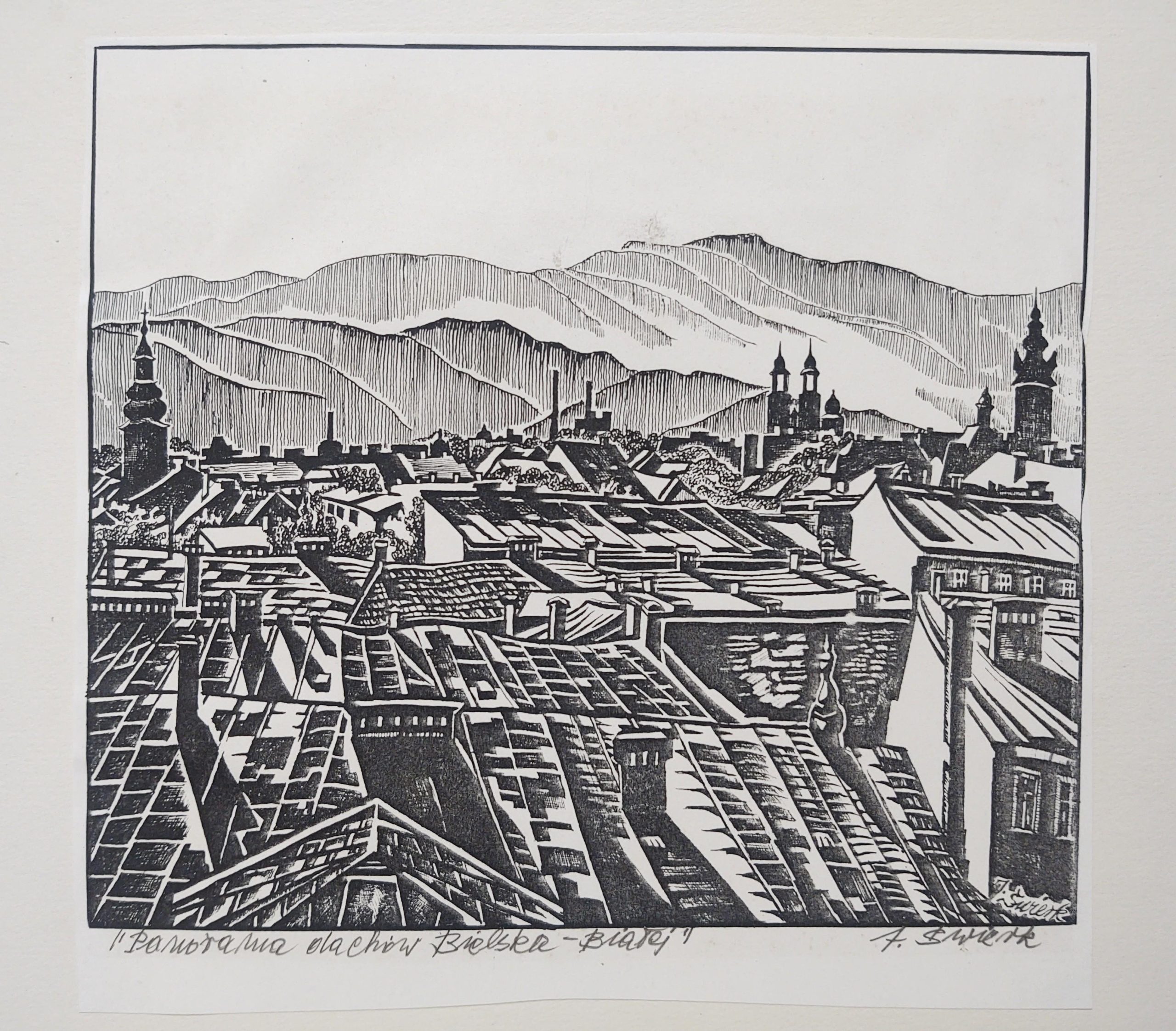 Grafika "Panorama dachów Bielska-Białej" J. Świerk