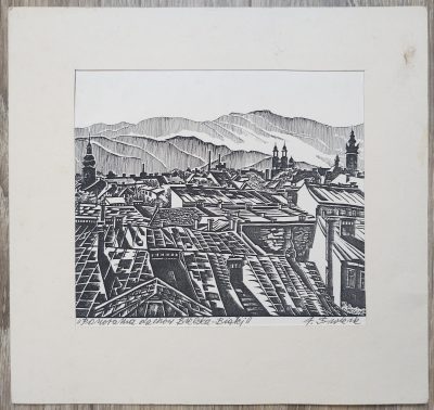 Grafika „Panorama dachów Bielska-Białej” Józef Świerk