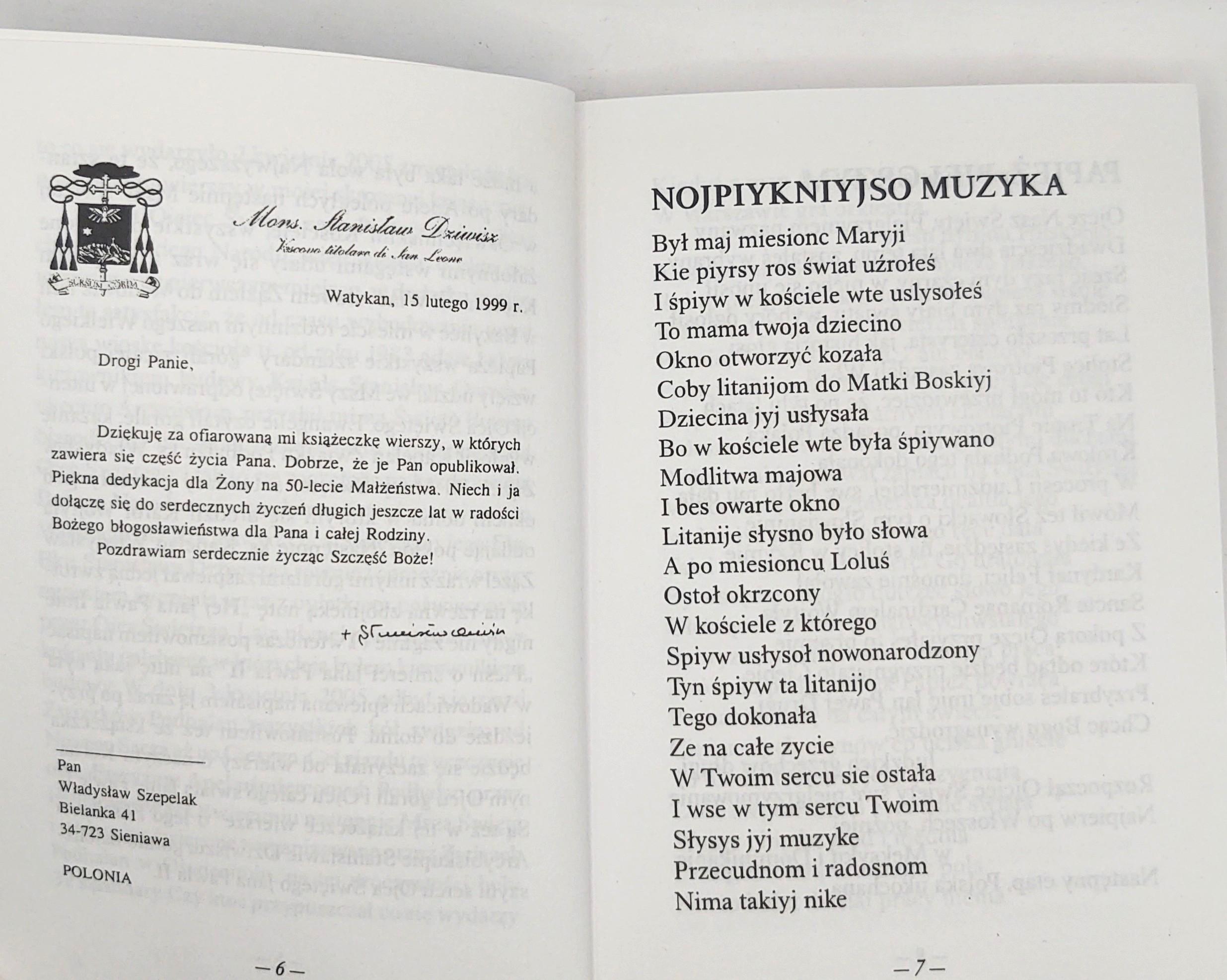 Książka "WIERSZE. Jana Pawła imię nigdy nie przeminie" Władysław Szepelak - Nowy Targ 2005 r. - z autografem