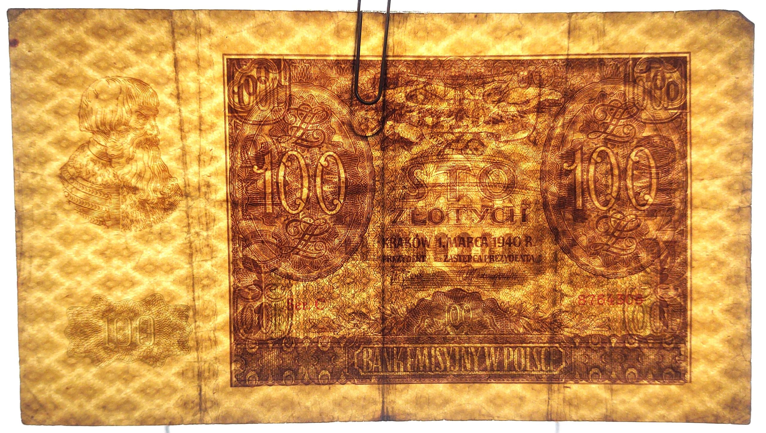 Banknot – 100 ZŁOTYCH, 1940 r.