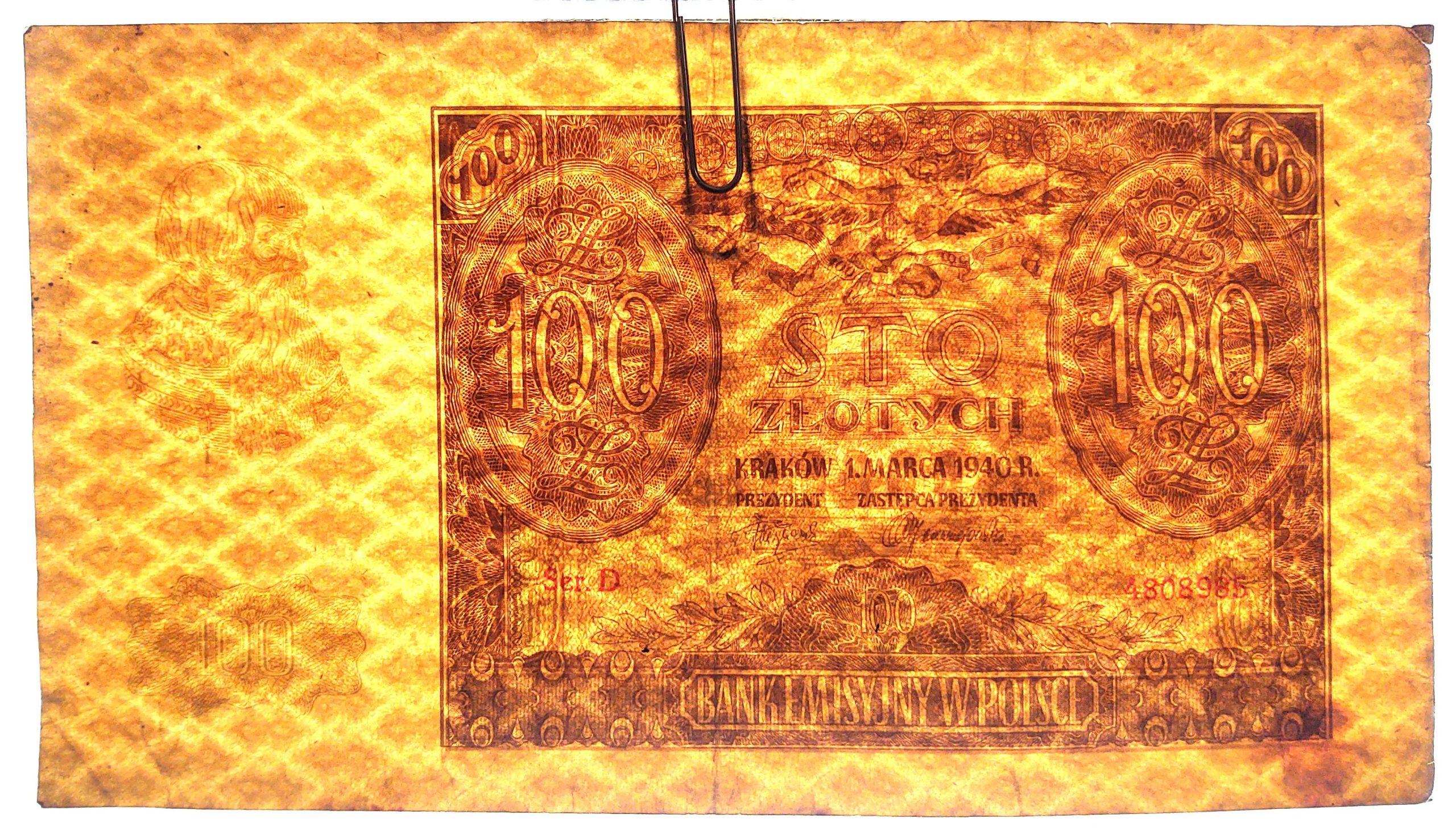 Banknot - 100 ZŁOTYCH, 1940 r.